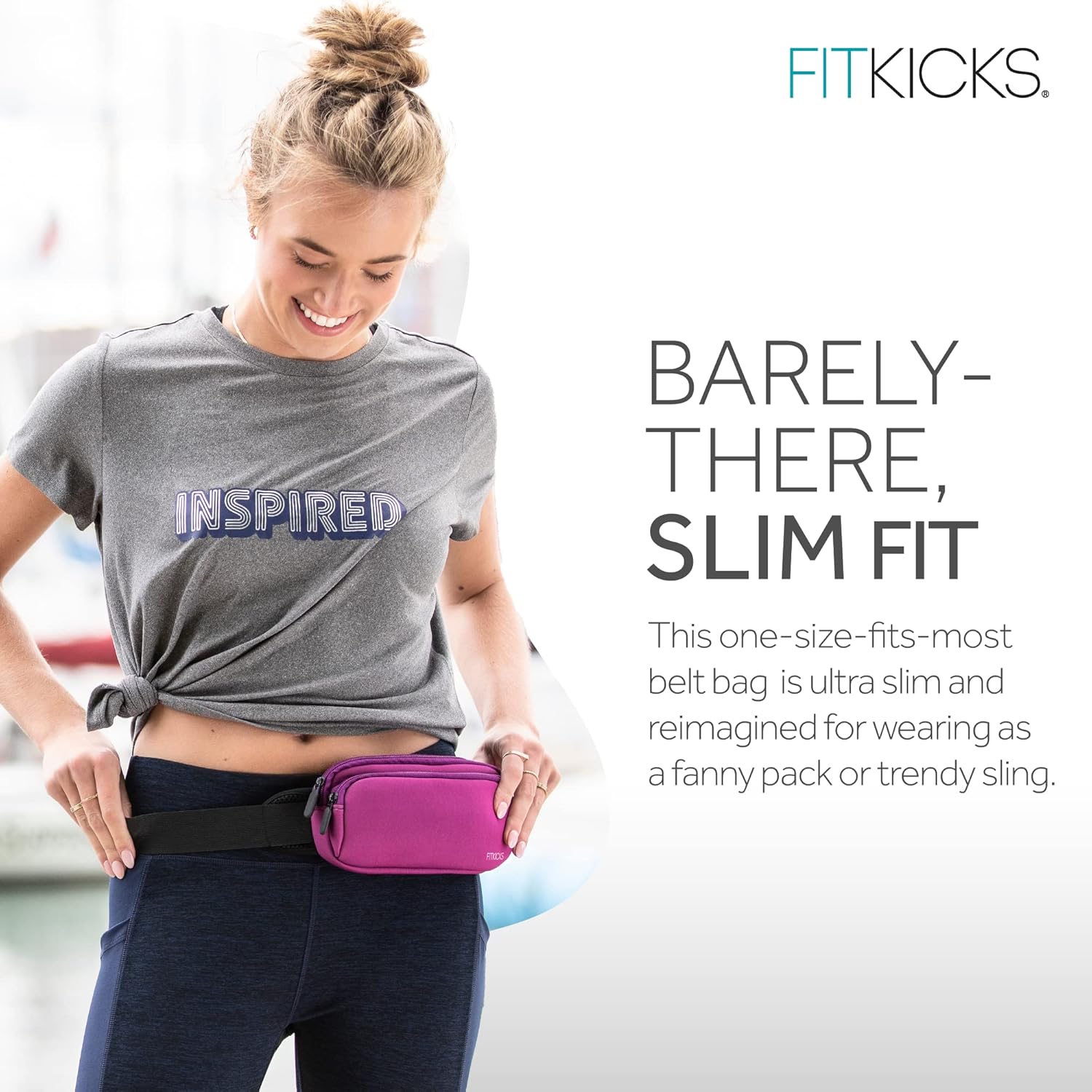 FITKICKS Fitzip Belt Bag and Crossbody Fanny Pack, Waist Pouch with Adjustable Strap - Purple