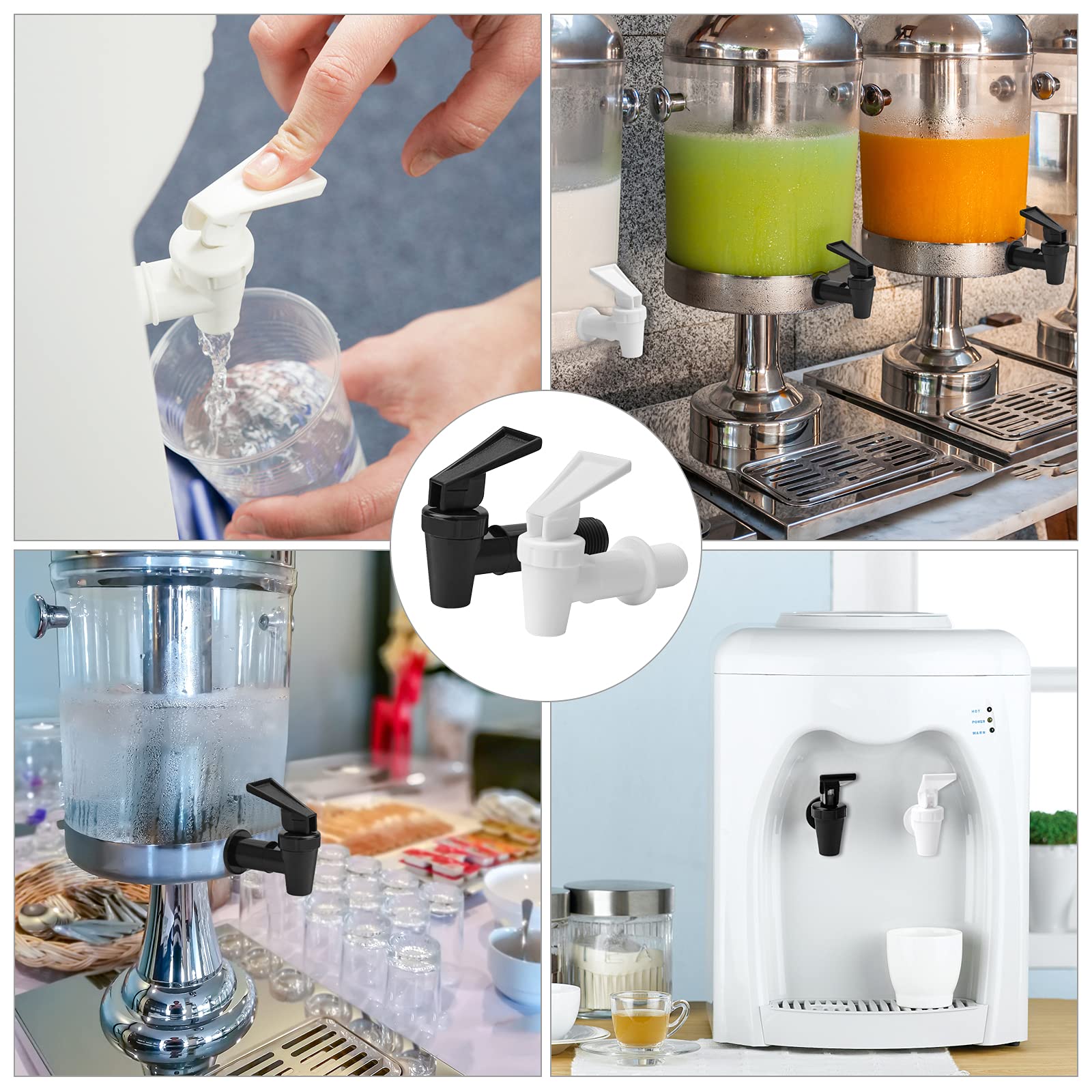 Distributore di bevande in plastica da 4 pezzi, rubinetto in plastica, rubinetti di ricambio per distributore d'acqua, per bevande calde e fredde, barile di birra, succo, bicchiere, fontanella (nero