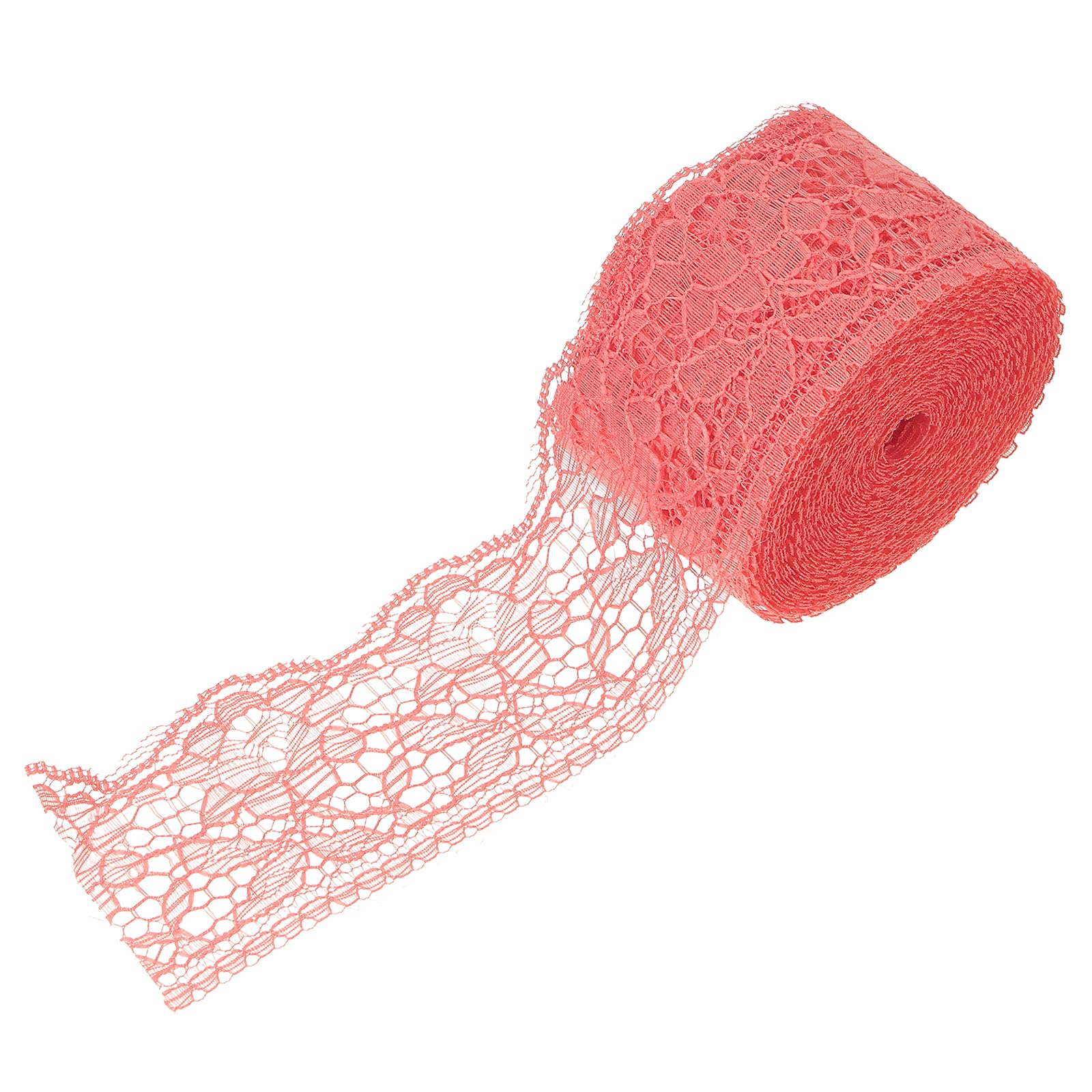Cinta de encaje bordado con patrón floral elástico de alta calidad en color rojo sandía de 10 yardas