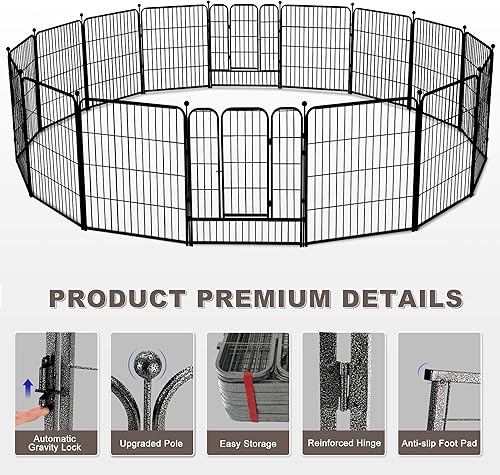 Miniatura 2 de Corralito de metal para perros de 16 paneles de 32 pulgadas de altura, corral de ejercicio con 2 puertas para perros pequeñosmedianosmedianos, patio