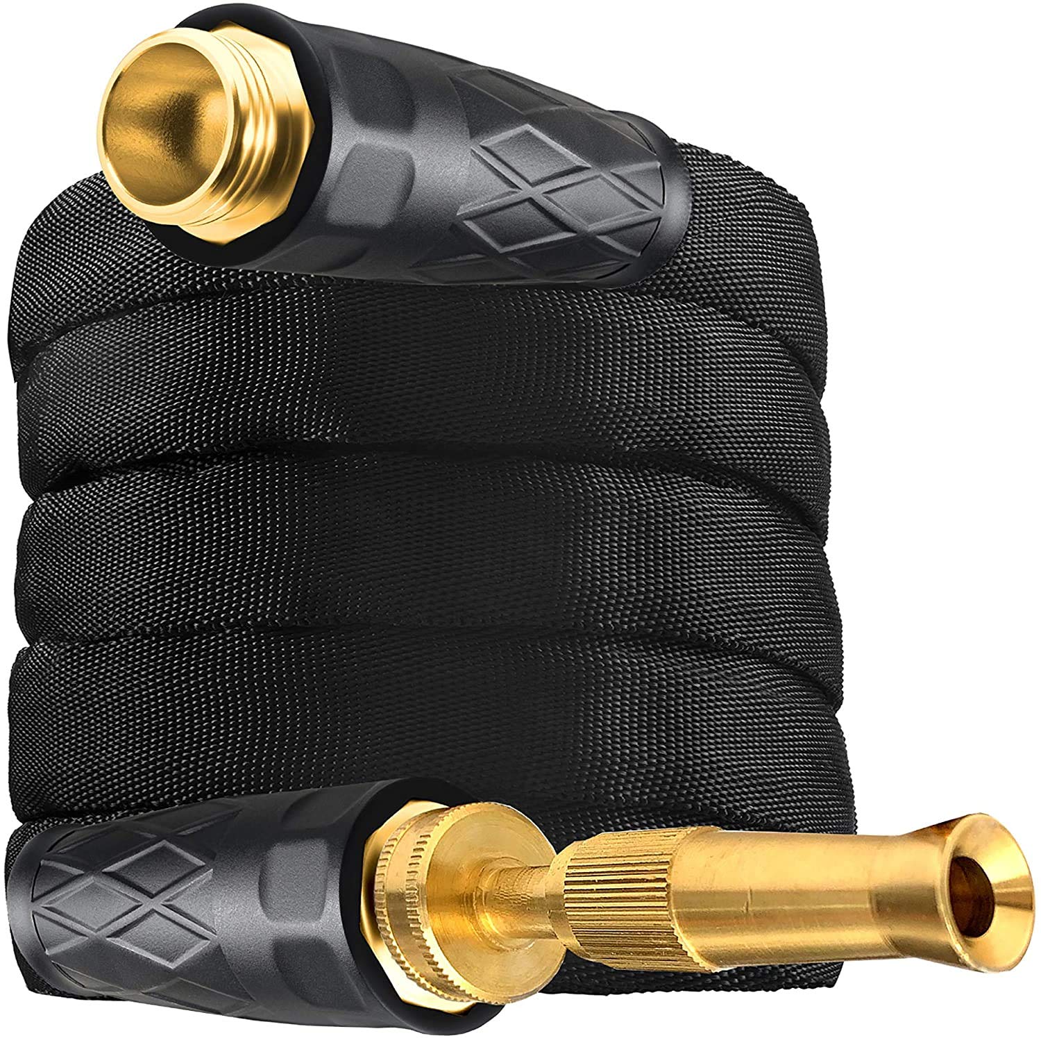 PRO 50’ Garden Hose, Heavy Duty & Lightweight Weatherproof Garden Water Hose with Brass Fittings & Adjustable Brass Spraying & Shooting Nozzle, 500 PSI Tear Resistant, Kink Free Hose