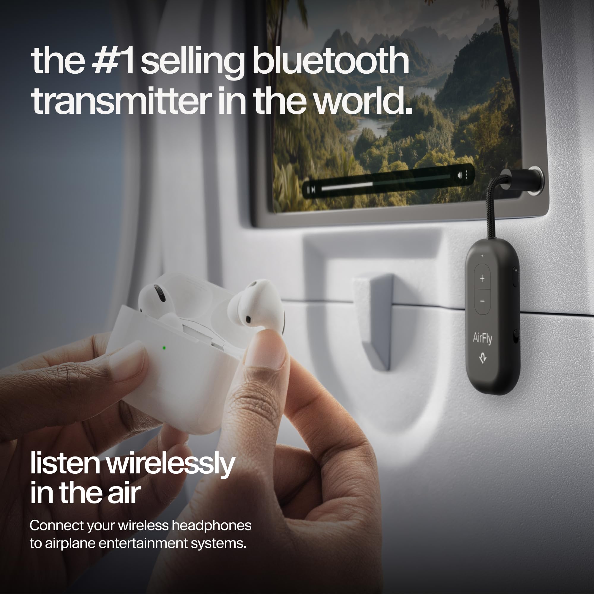 AirFly Pro 2 - Adattatore Bluetooth per aereo, coppia 2 AirPods o cuffie wireless - Trasmettitore e ricevitore Bluetooth AUX da 3,5 mm per auto, barche, tapis roulant, TV, accessori essenziali da