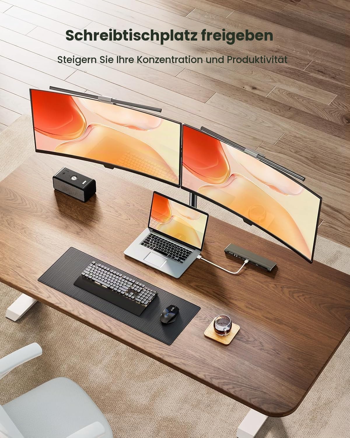 ErGear Monitor Halterung 2 Monitore für 13-32 Zoll Bildschirm, Bildschirmhalterung 2 Monitore Höhenverstellbar Neigbar Schwenkbar Drehungbar, VESA 75/100