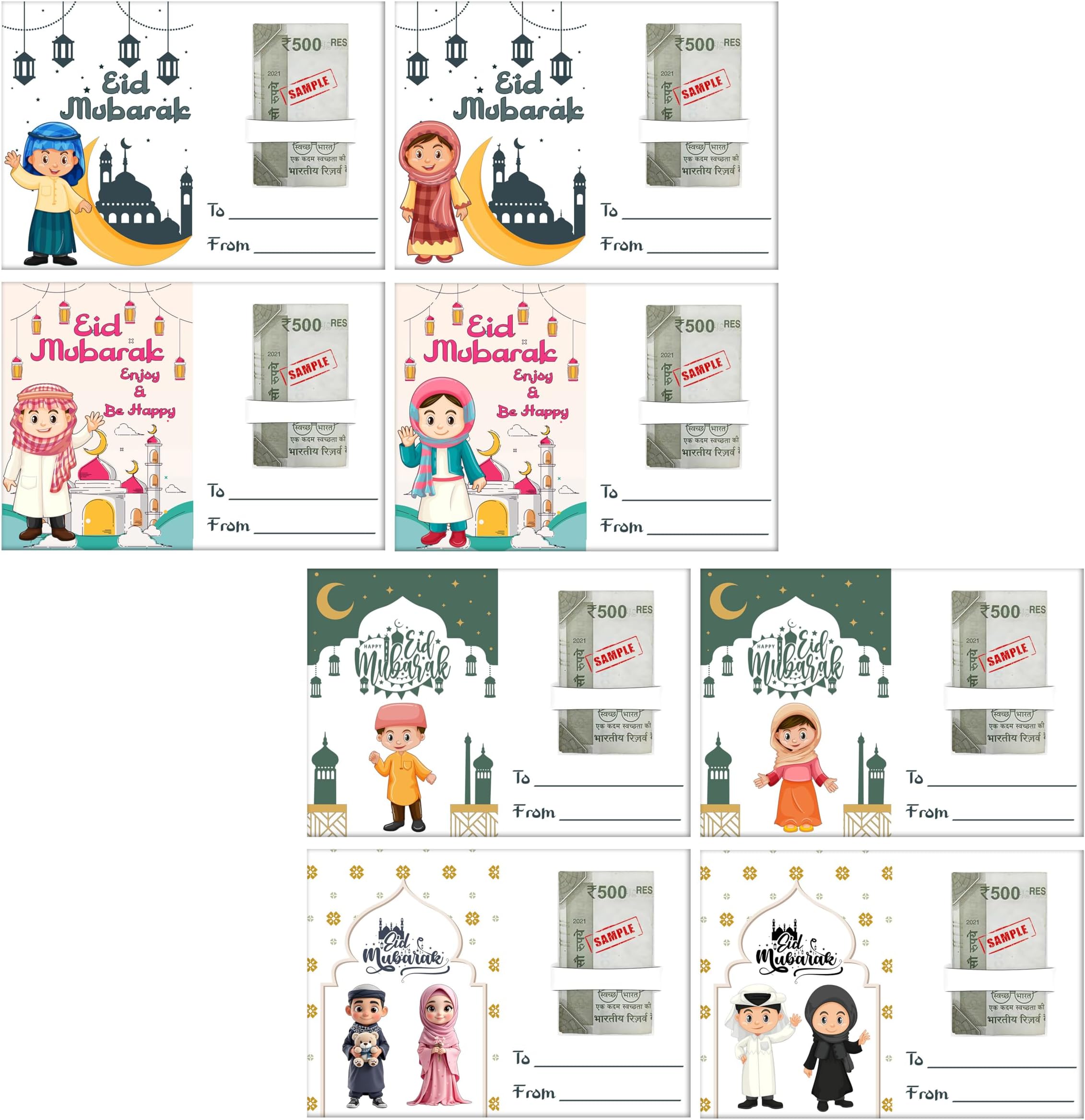 Eid Mubarak Pack of 24 Eidi Cards with Cuts/Space for Keeping Currency and Space for Writing Names, Gift for Ramadan, Eid Mubarak Envelope, Eidi Card, Gifts for Children/Kids/Family-S4