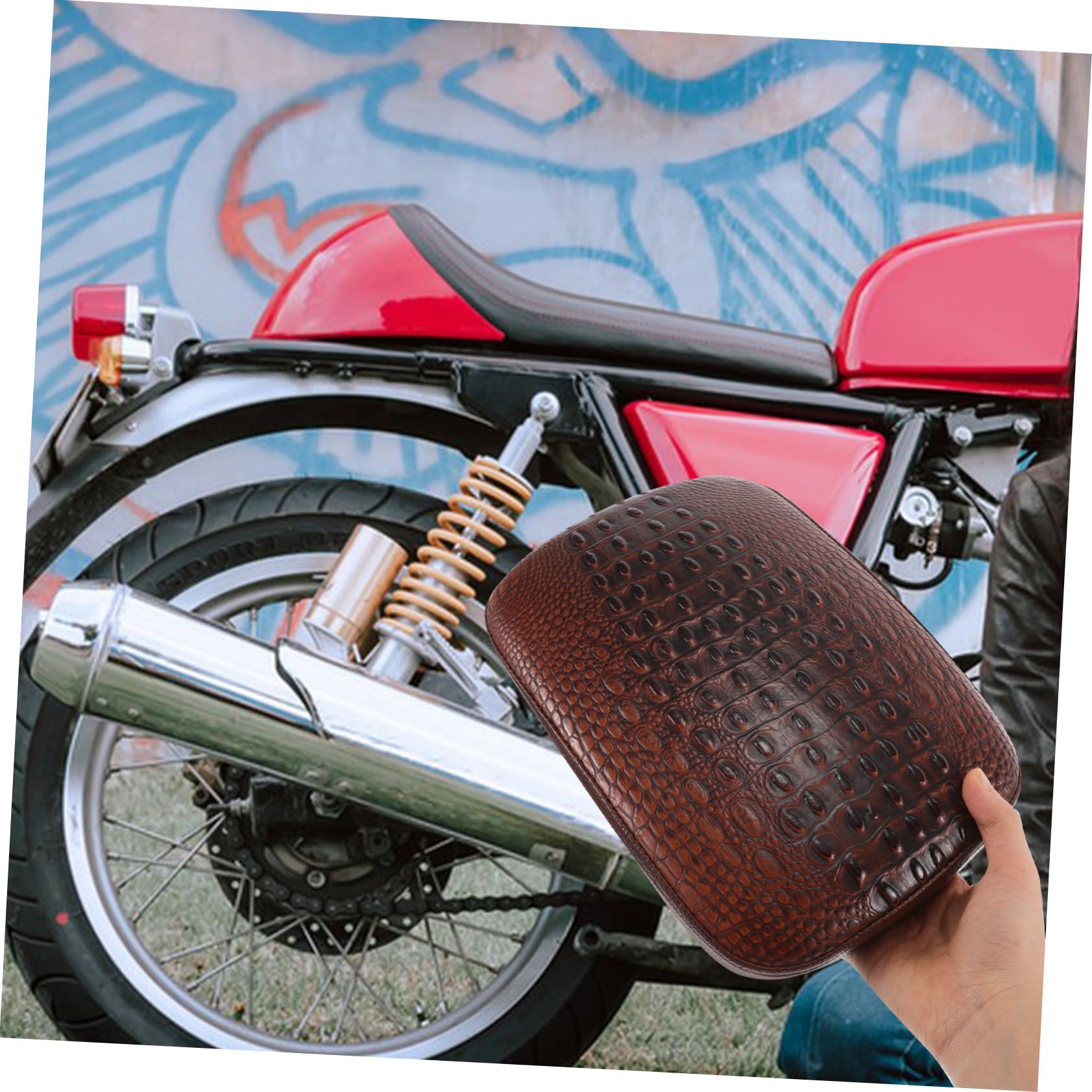 Sitzkissen Für Motorrad Saugnäpfe Pu-Material Passend Rücksitzpolster Brauner Vintage-Stil