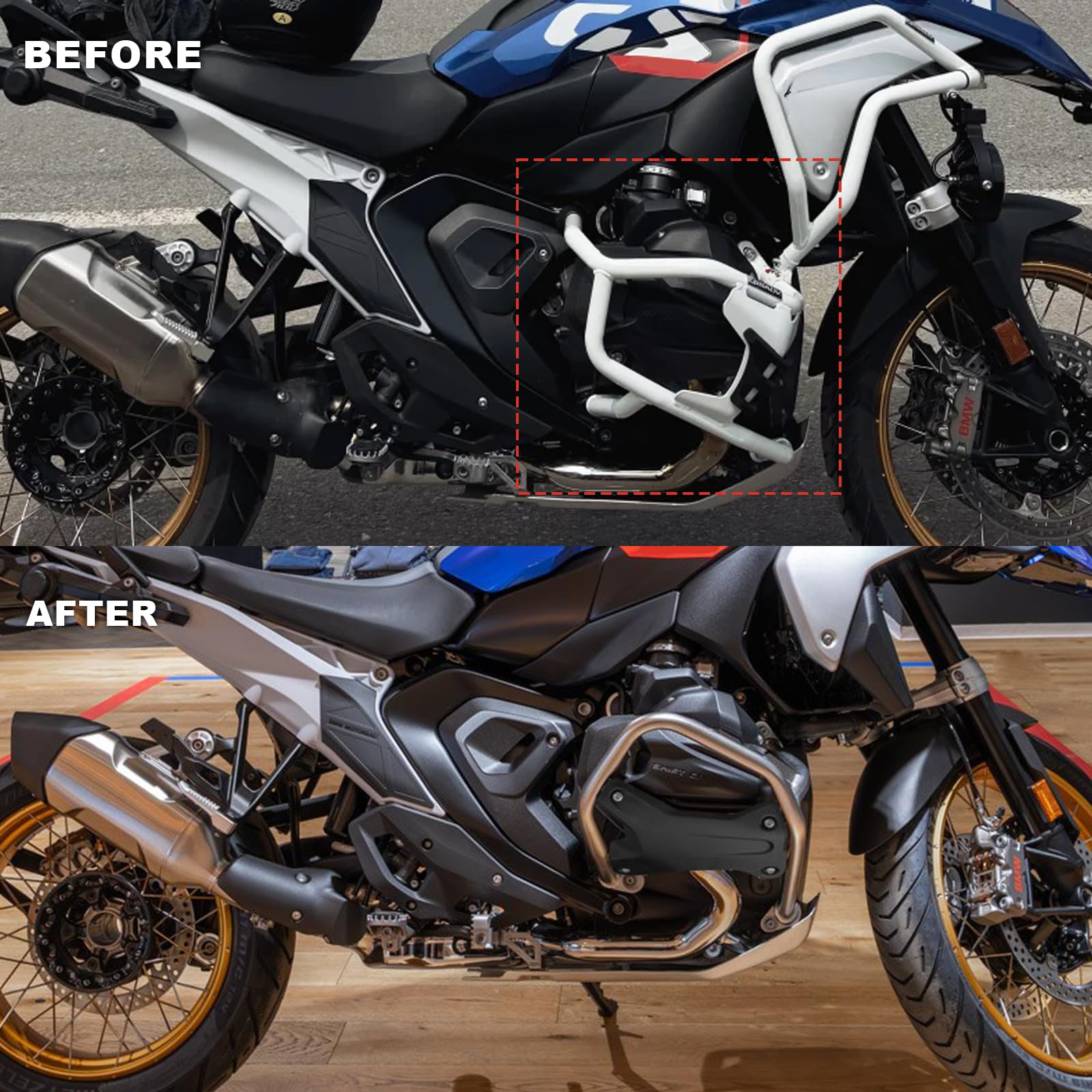 Barra de protección del motor de la motocicleta compatible con BMW R1300GS / R1300GS Adventure (2023-2025) R1300GS ADV R1300GSA, barra de protección del motor de acero inoxidable (negro)