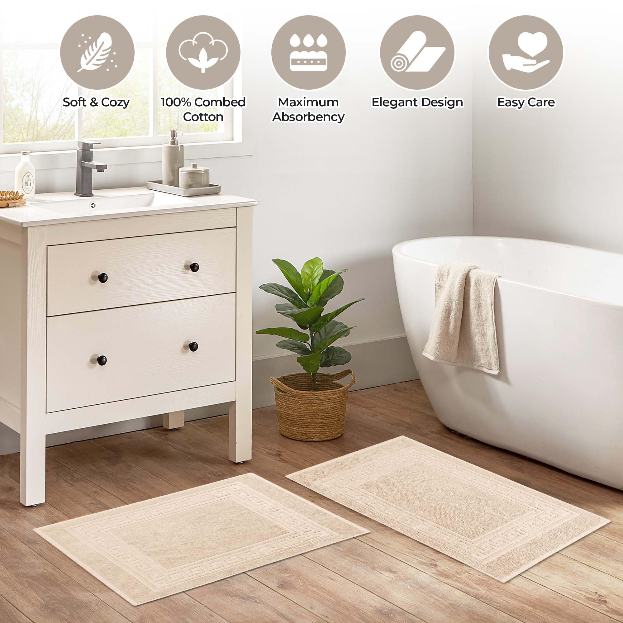 Superior Badematten-Set in Hotel- und Spa-Qualität, aus 100% hochwertiger gekämmter Baumwolle, langlebig und waschbar, 2er-Pack, elfenbeinfarben, je 55,9 x 88,9 cm