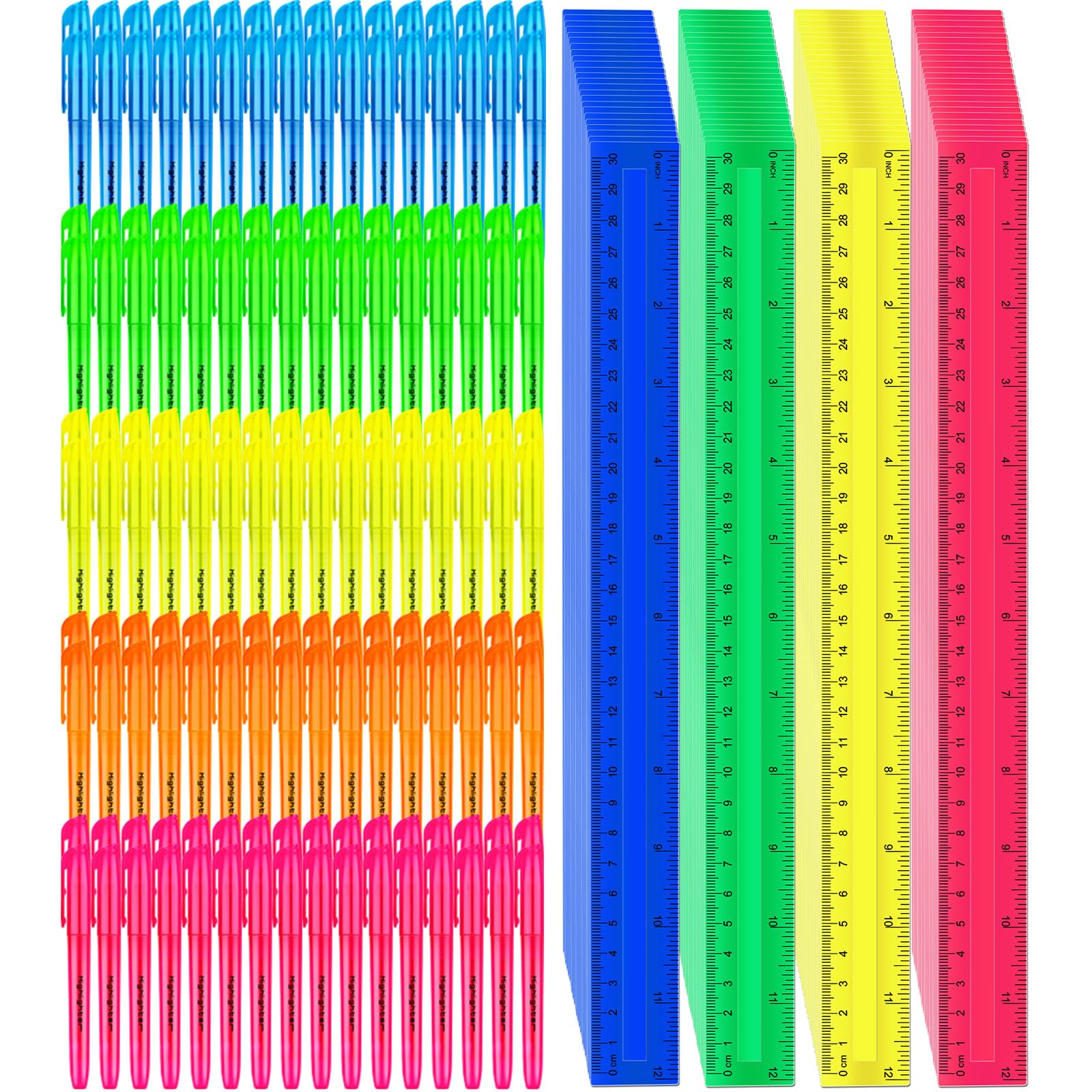 Tcevily 400 Pcs Operation Christmas Supplies Kit for Kids Include 200 Pcs 12 Inch Plastic Rulers 200 Pcs Assorted Colors Highlighters for Classroom Home Charity Donation Supplies (400)