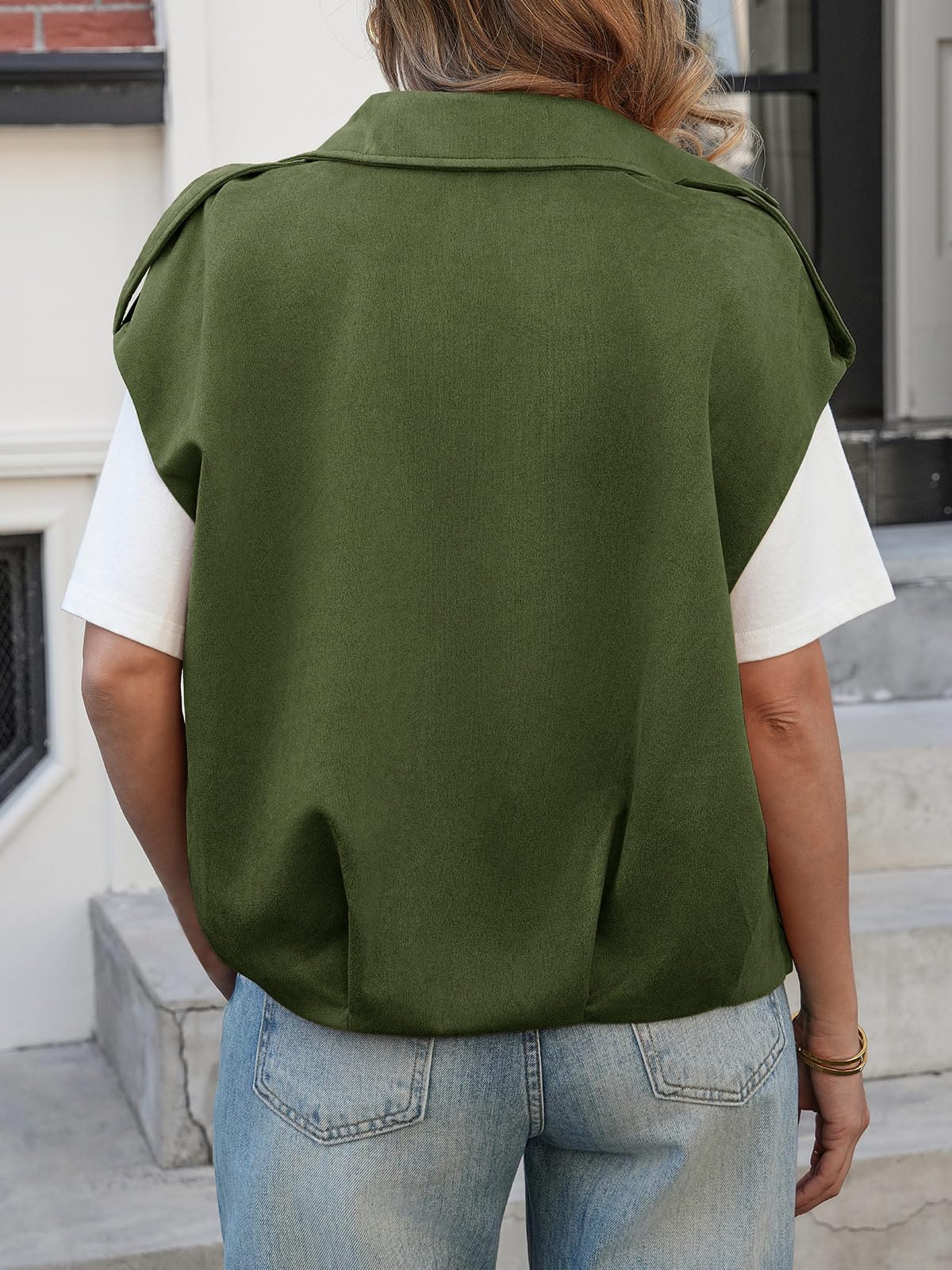 Cicy Bell Giacca da donna senza maniche Loose Fit Crop Coat con cerniera e tasche laterali decorative