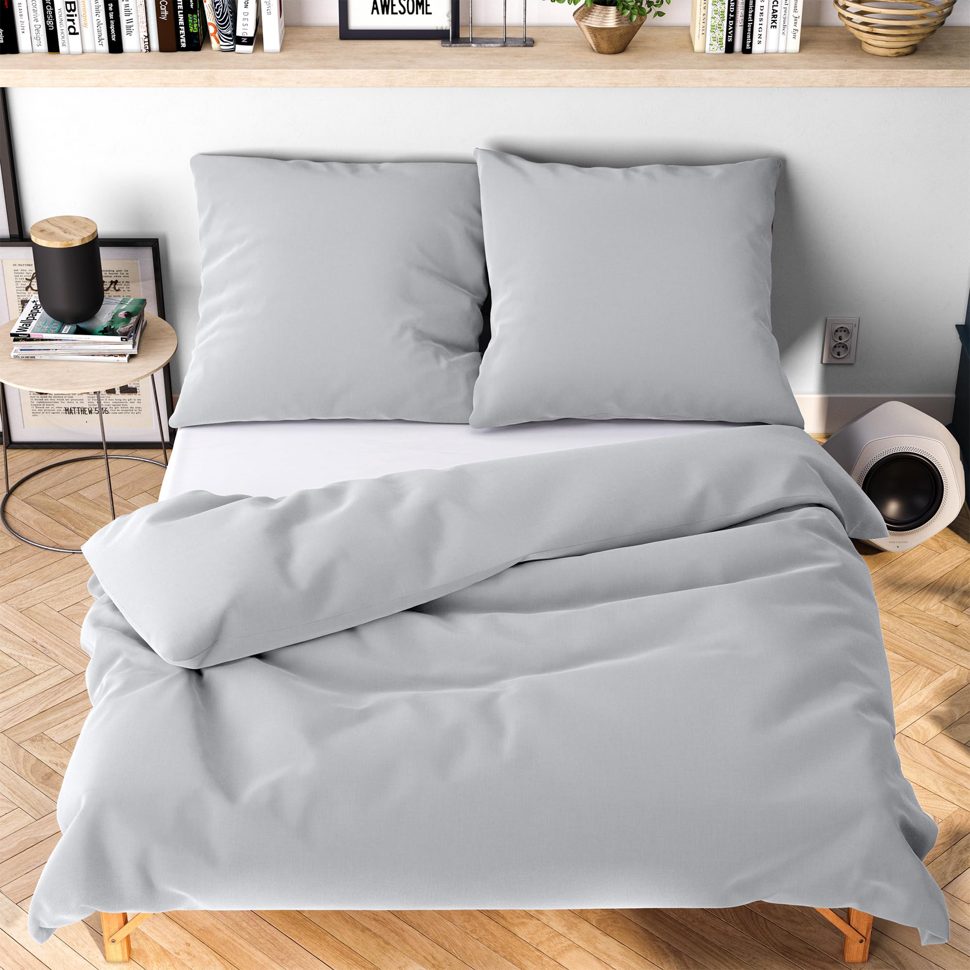Wolkenfeld Mikrofaser Bettwäsche 135x200 cm – Kuschelig Weich, Bügelfrei & Doppelt Gebürstet – Oeko-TEX Bettwäsche-Sets – 2X Bettbezug 135x200 + 2X Kissenbezug 80x80 – Hellgrau
