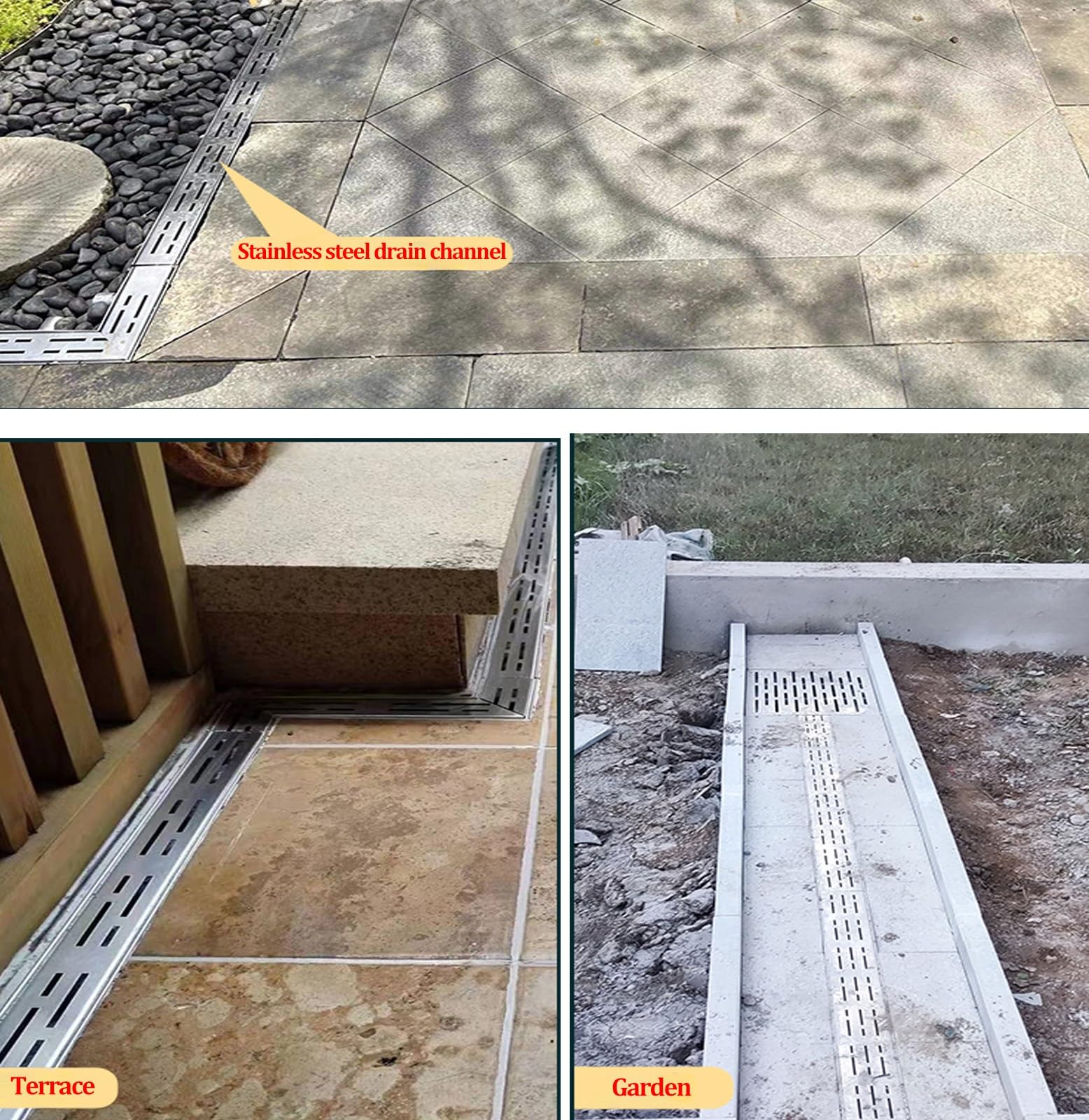 Entwässerungsrinne Befahrbar, Entwässerungsrinne Schmal Edelstahl 304, Terrassenrinne, Entwässerungsrinne Abdeckrost für Balkon, Terrasse, Innenhof(A -1mX70mmX30mm)