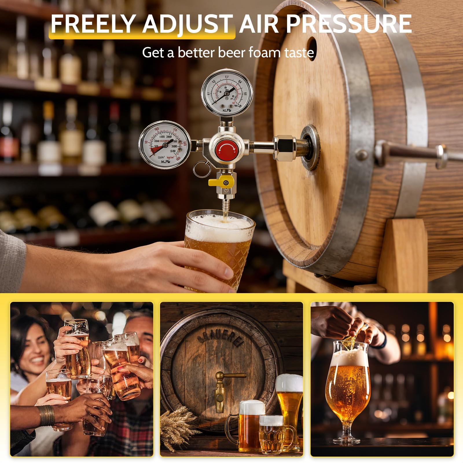 Reductor de presión de CO2 para cerveza, regulador de presión con doble medidor W21.8, reductor de presión profesional reutilizable para máquina de cerveza, grifo de cerveza y cerveza