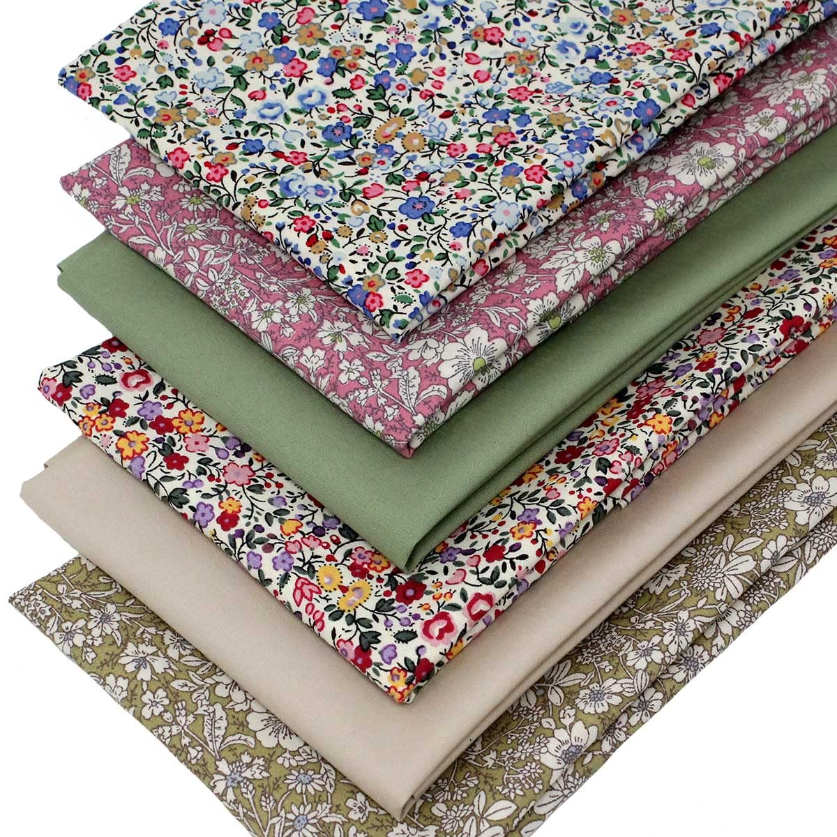6 Fat Quarters Bundle - 'Kensington Gardens' Pretty Miniature Floral Designs in Blue, Green & Pink. 100% Cotton Ideal for Quilting, Patchwork & Crafting (Free Patchwork Pattern by Overdale Fabrics)