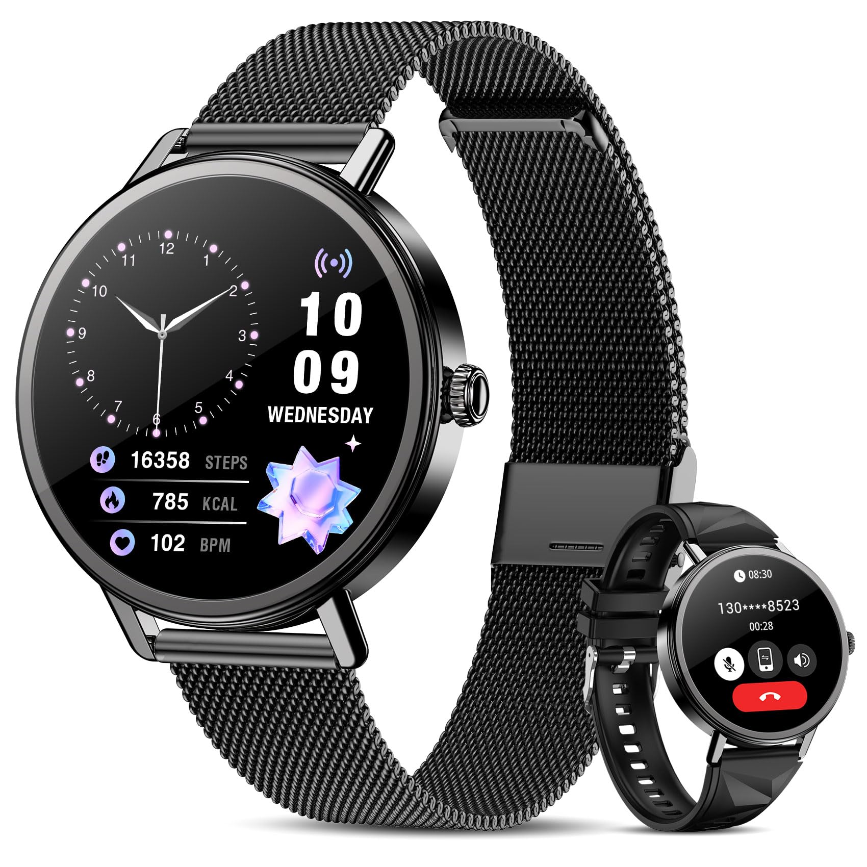 IOWODO Smartwatch Herren Luxus Business mit 14K Gold-Inlay, ChatGPT KI, GPS & Kompass, 1,43" AMOLED, Bluetooth Telefonie, 20 Tage Akku, AI Watch Faces, Gesundheitsmonitor, 100+ Sprotmodi, Silber