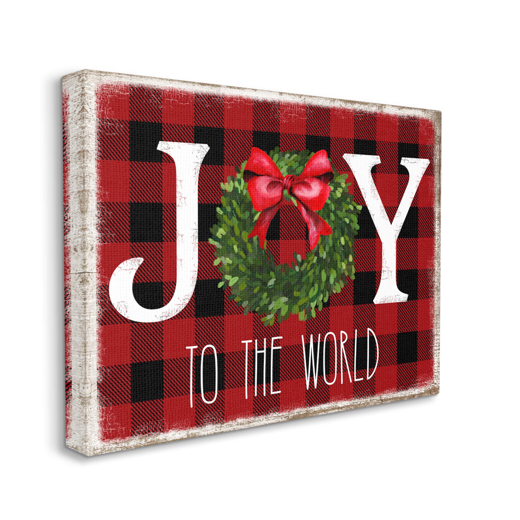 Stupell Industries Joy to World Christmas Charm Buffalo Plaid, Design by Deborah Brown Canvas Wall Art, 30 x 40, Red