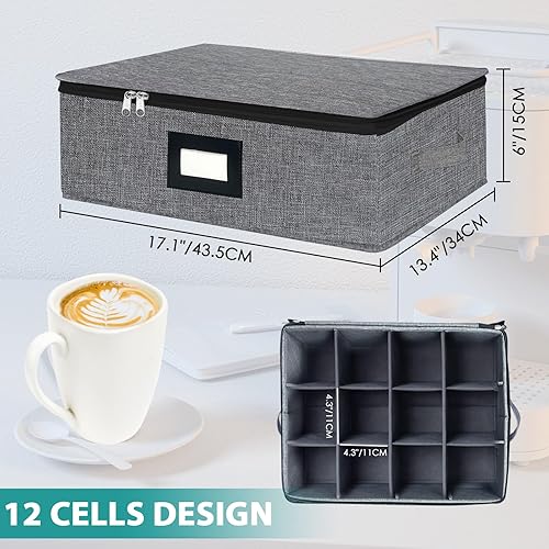Miniatura 2 de VERONLY Caja de almacenamiento para tazas y tazas con divisores, caja de almacenamiento de taza de café, contenedores de almacenamiento de porcelana