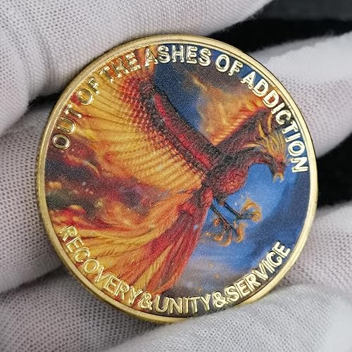 Miniatura 5 de Phoenix in Flames - Chip de sobriedad que se levanta de la adicción con fuerza AA Medallion Recovery Challenge Coin