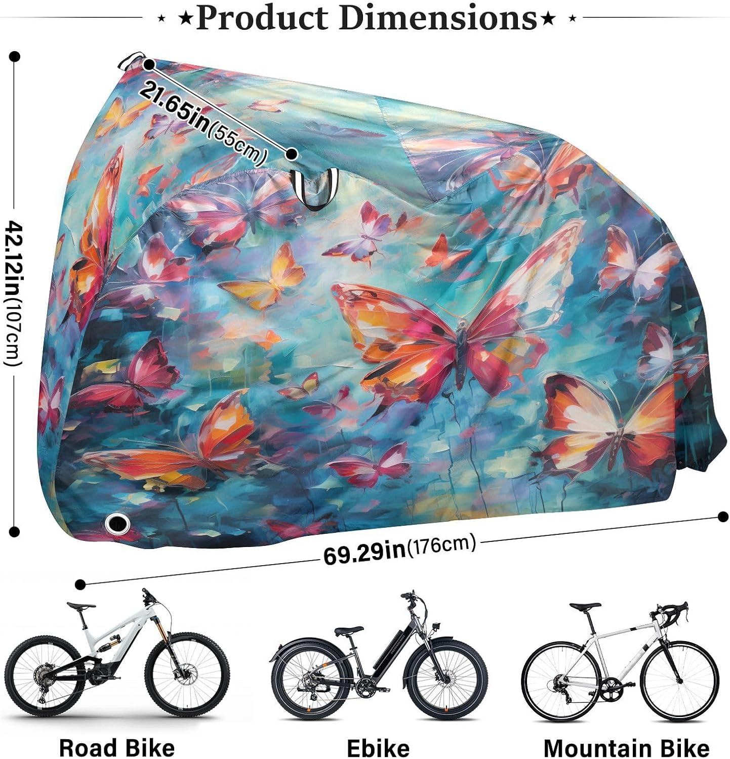 ALAZA Butterfly Painting Bike Cover Waterproof Outdoor Ebike Bicycle Covers Tarp Protection for 1/2 Bikes, Sun UV Dust Wind Proof