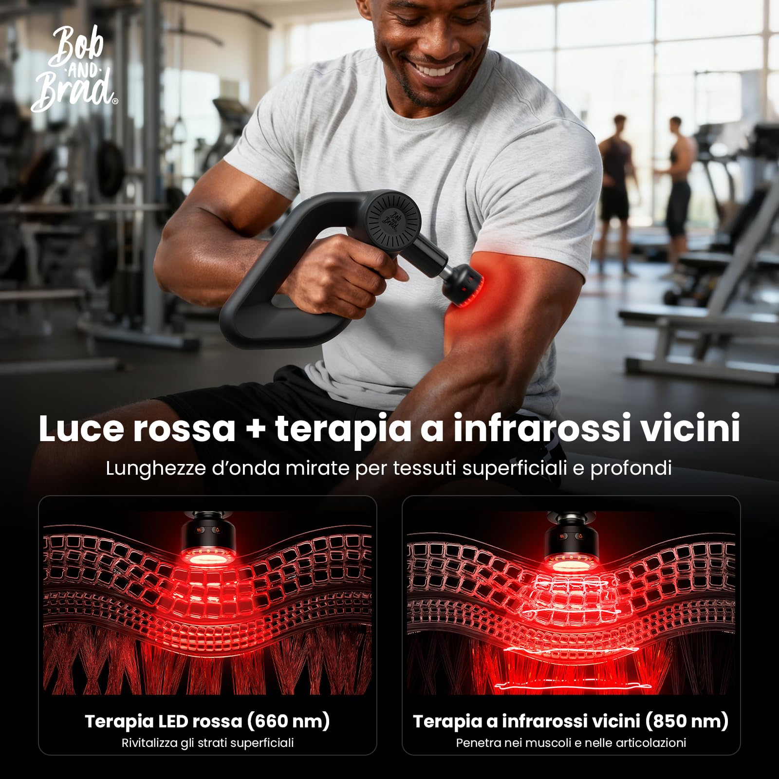 Bob and Brad D6 Ultra Pistola Massaggio Muscolare Potente con Funzione Calore e Infrarossi, 16mm Ampiezza Massaggiatore a Percussione per Tessuti Profondi, Display OLED, Ideale per Regalo