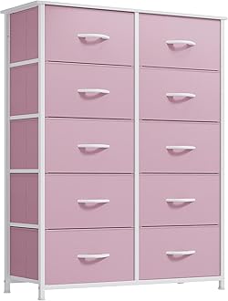 YITAHOME 10 Drawer Dresser - Fabric Storage Tower, Organizer Unit for Bedroom, Living Room, Hallway, Closets - Sturdy Steel Frame, Wooden Top & Easy Pull Fabric Bins, Pink