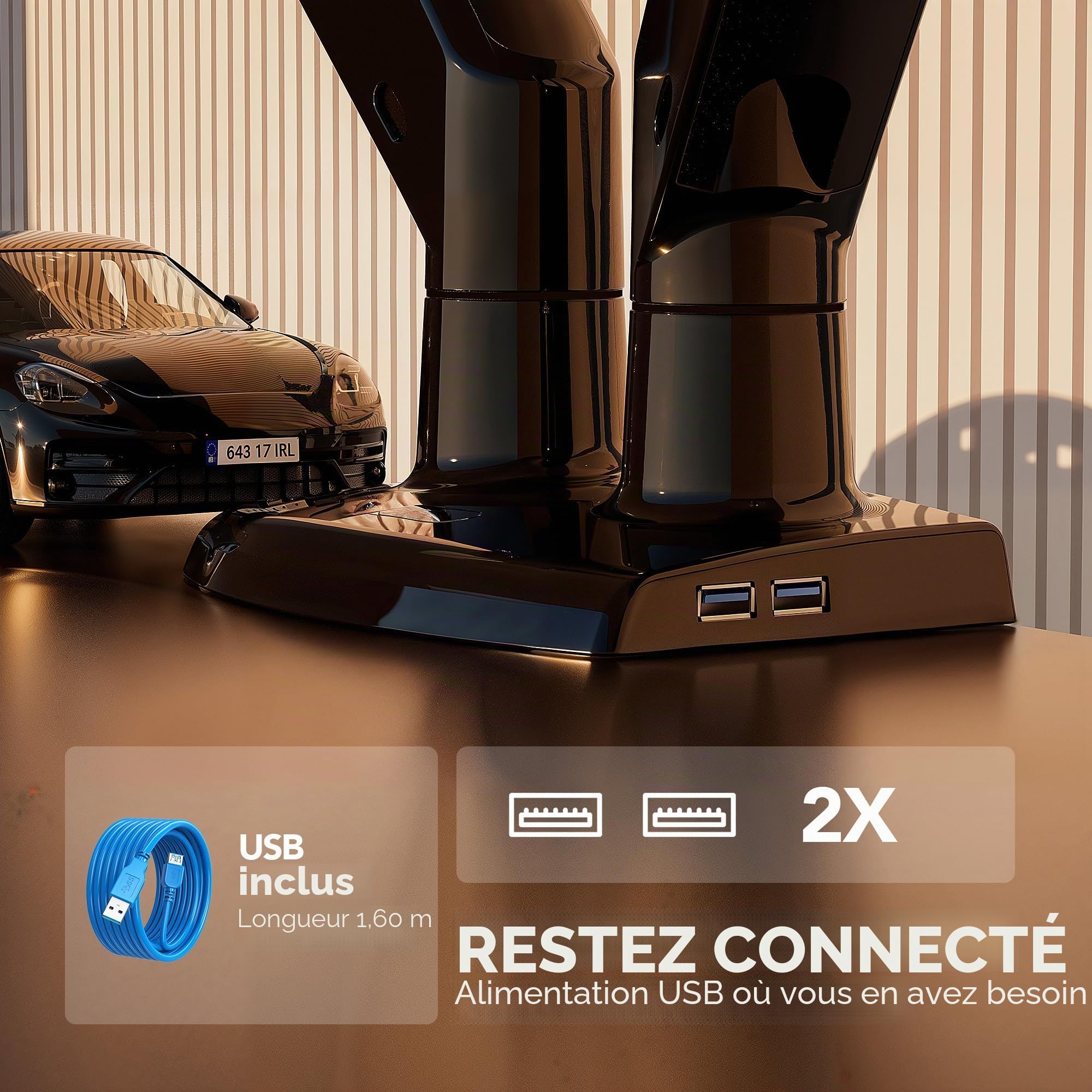 HUANUO Support 2 Ecran PC 13 à 40 Pouces, Bras Double Ecran PC avec USB, Réglable en Hauteur, Fixation VESA avec Base à Pince en C/œillet, Chaque Bras Supporte jusqu'à 12 kg, HNDS7