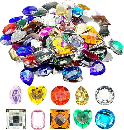 RMSPO 1" Gemstones for Crafts,Assorted Colorful Gems for Crafting Stick-On Jewels for Arts & Crafts,Party Decorations Accessories,Children Activities (120 Pack)