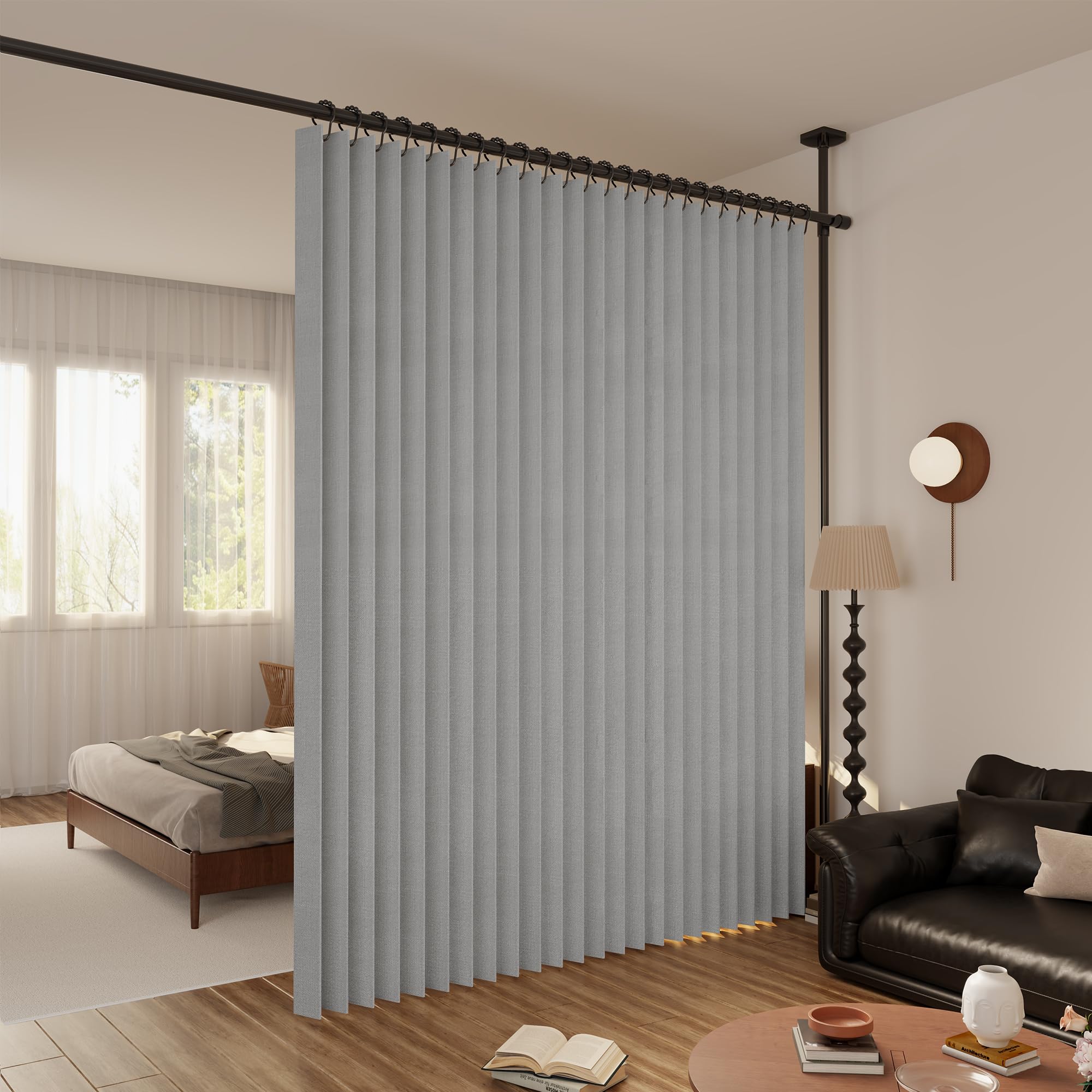 Raumteiler Vorhang Extra Breit & Trennvorhang Faltbar – 3D Akkordeon-Design Sichtschutz für Schlafzimmer, Studio & Home Office, Platzsparender Raumtrenner inkl. Metallhaken & Kunstleder-Strap