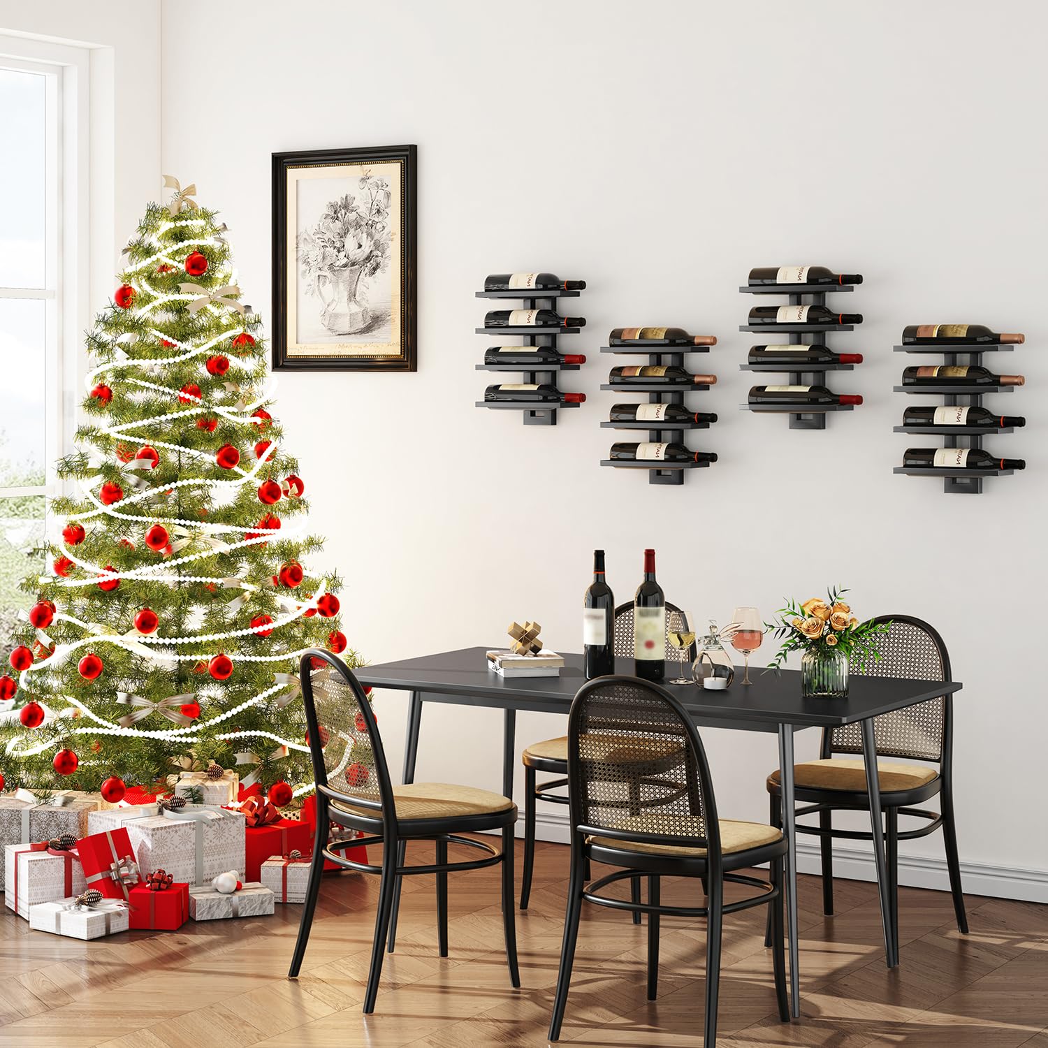IBUYKE Casier à vin Mural pour 12 Bouteilles, Casiers à Bouteille Métal pour Bouteilles de Vin, Spiritueux, Champagne, DIY Porte Bouteille Mural pour Salle à Manger, Bar à Domicile,Noir TMJ909B