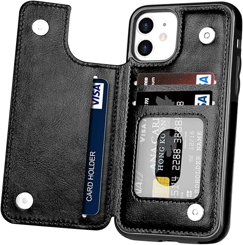 Hoofur Funda para iPhone 11, de piel de primera calidad, con ranuras para tarjetas, a prueba de golpes, funda protectora para Apple iPhone 11 (6.1