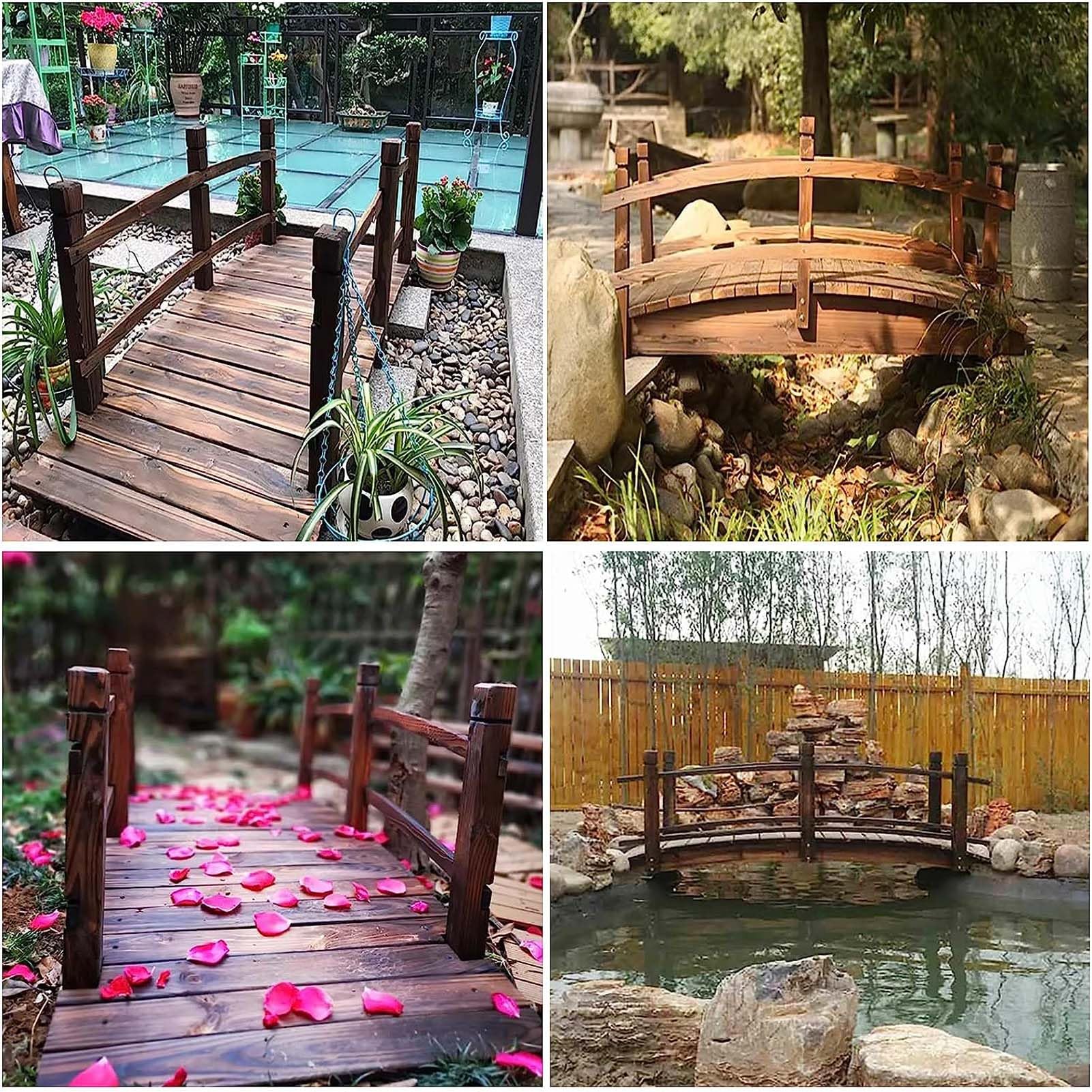 Puente de jardín de madera, diseño duradero, construcción resistente, soporta hasta 500 libras