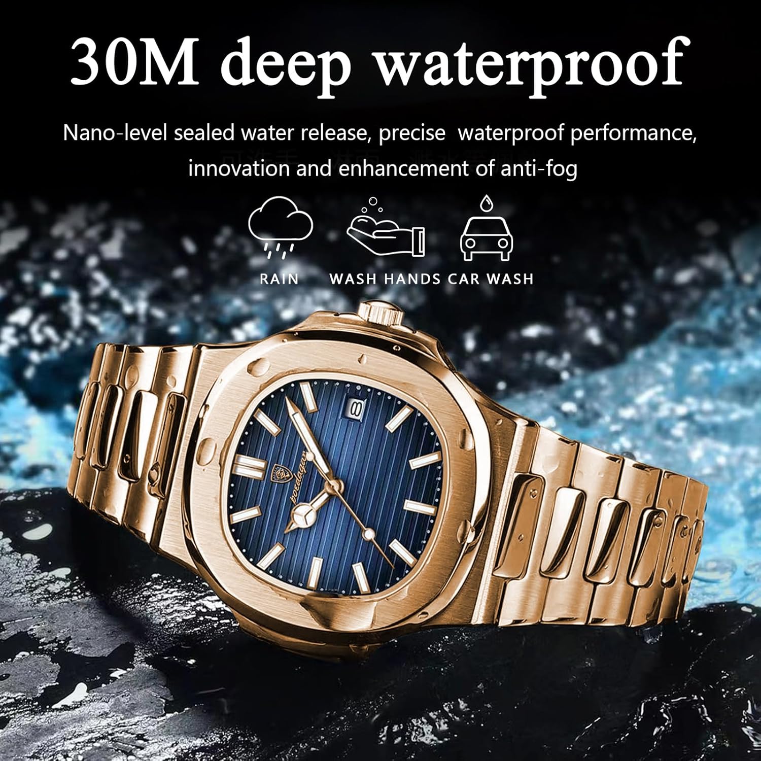 Man Fashion Wristwatch Business Stainless Steel Band Quartz Men Watch Waterproof Luminous Date Square Men's Watches - Image 2