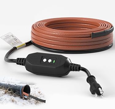 10 Ft Inside Drain Pipe Heating Cable for Sewer and Waste, CSA, YeloDeer Submersible Heat Trace with GFCI, Self-Regulating in Pipe Heater Cable for Sewage Sump Septic Systems, 120V 5W/Ft