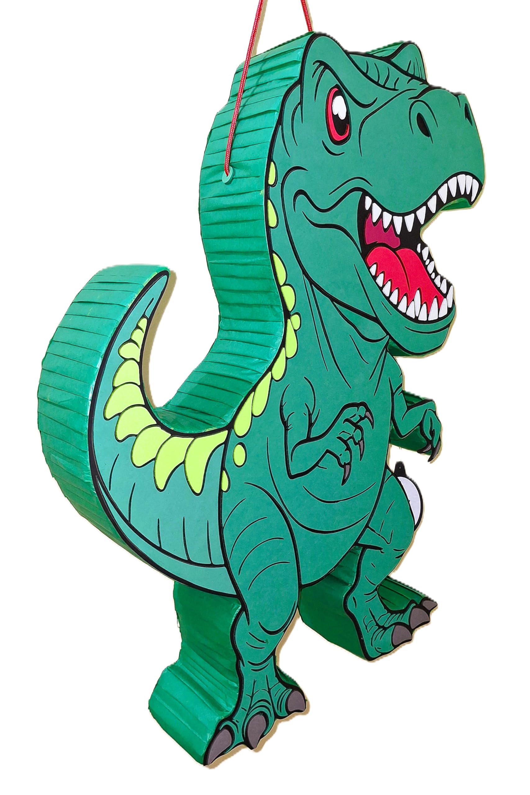Piñata cumpleaños infantil hecha a mano Dinosaurio Tiranosaurio T-Rex (Verde, Grande 60x45x10 Centímetros)