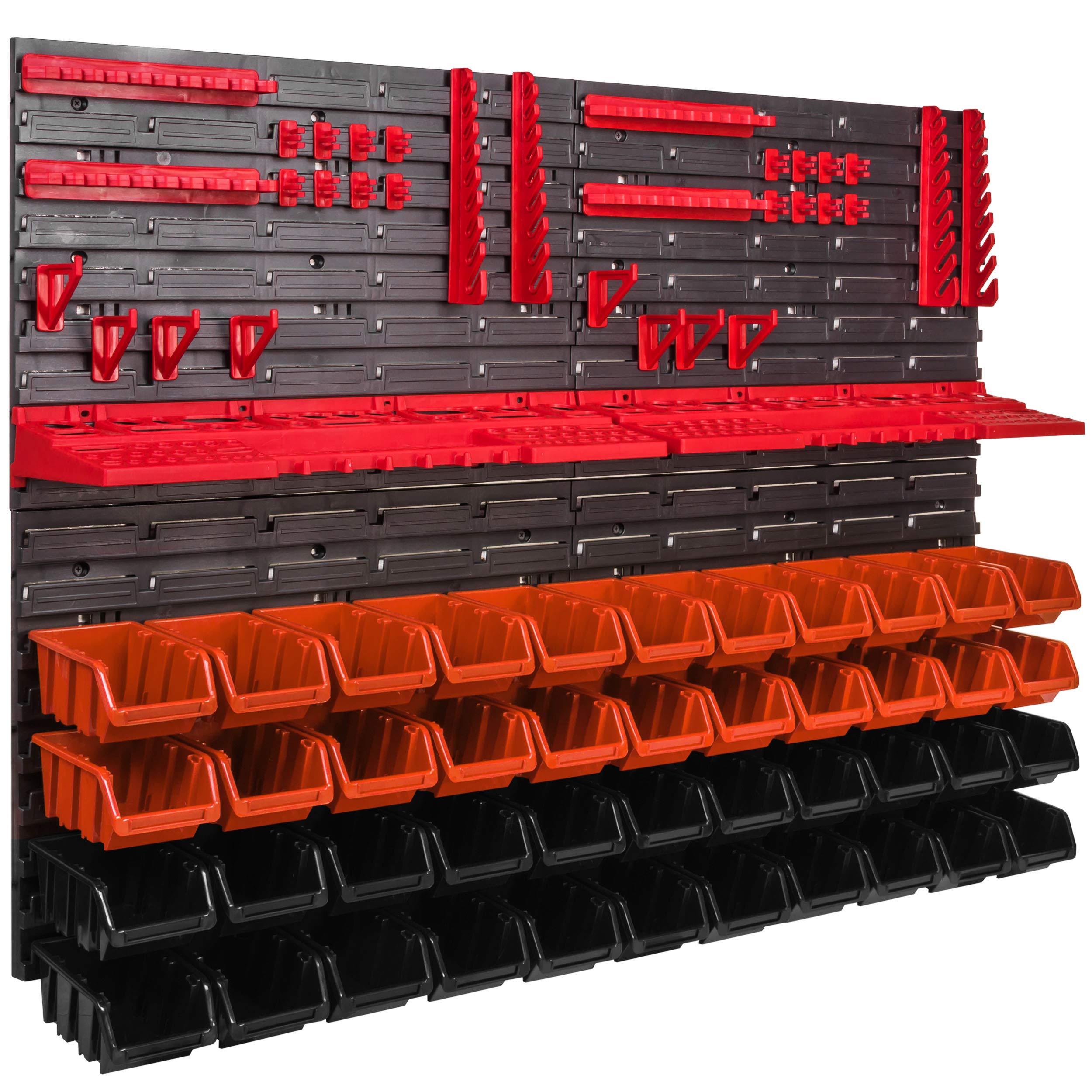 System magazynowy regał ścienny 1152 x 780 mm, uchwyty narzędziowe, 44 szt. pudełek do układania w stos pojemniki do przechowywania pojemników, bardzo mocne płyty ścienne, regał, możliwość rozbudowy, regał warsztatowy, magazyn, regał warsztatowy regał ści