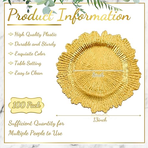 Miniatura 79 de Tanlade 50 Pcs 13 Inch Charger Plates Bulk Round Wedding Chargers Plastic Dinner Plates for Table Setting Wedding Party Decoration (Gold)