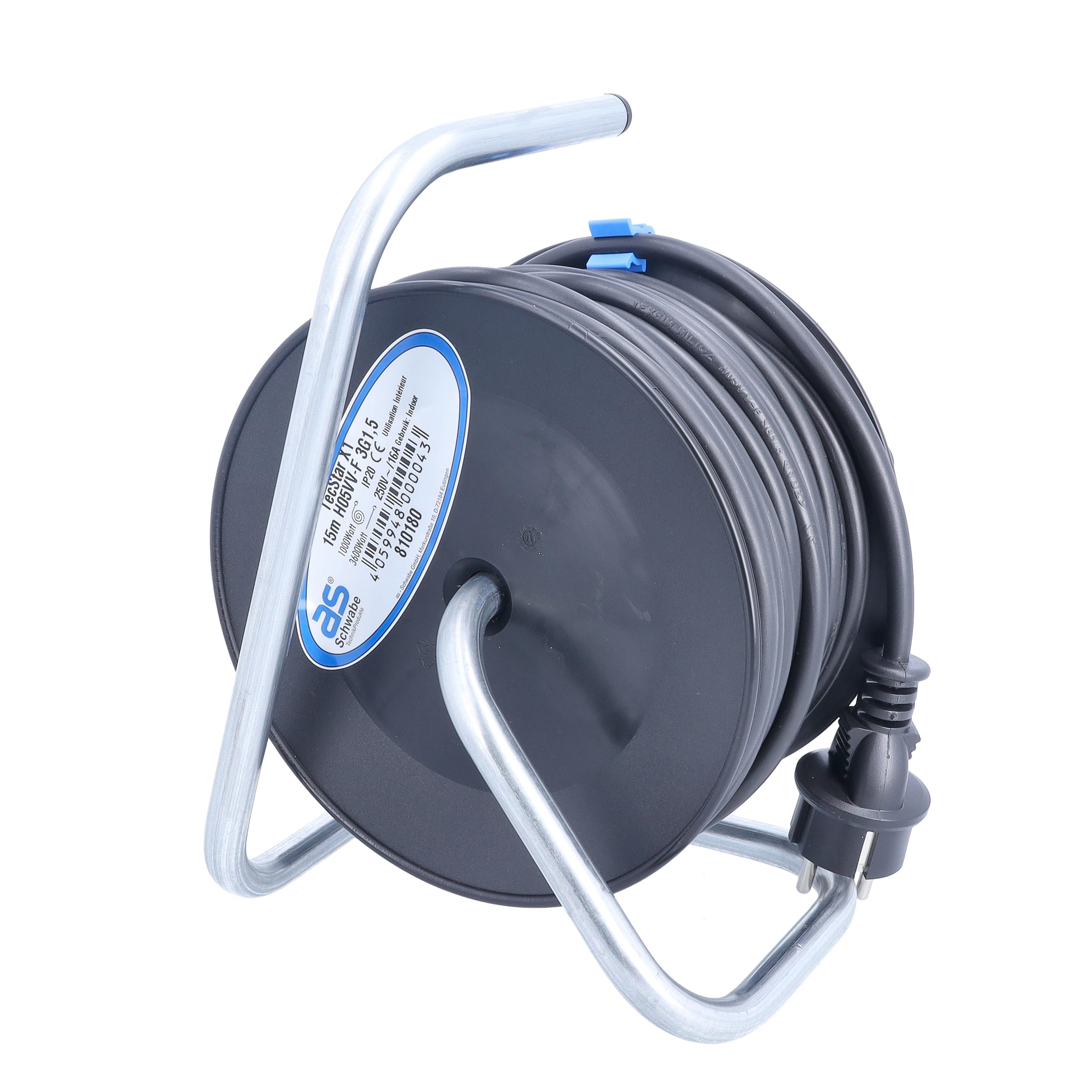 as - Schwabe 810180 - Enrollador eléctrico compacto (15 m, 4 tomas, 250 V/16 A)