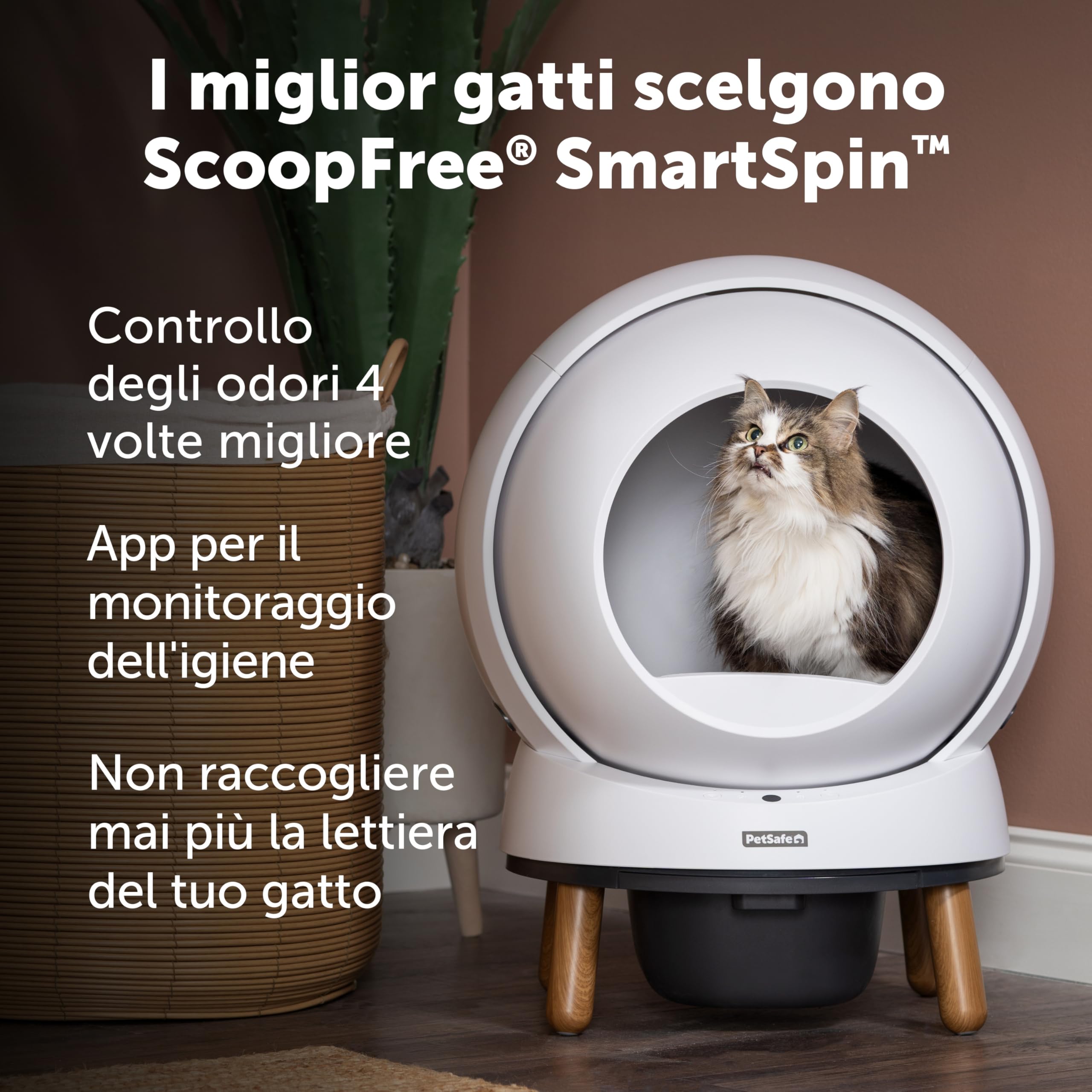 PetSafe - Lettiera Autopulente SmartSpin ScoopFree - Controllo Avanzato degli Odori e Monitoraggio della Salute - Controllata da App - Compatibile con Qualsiasi Lettiera