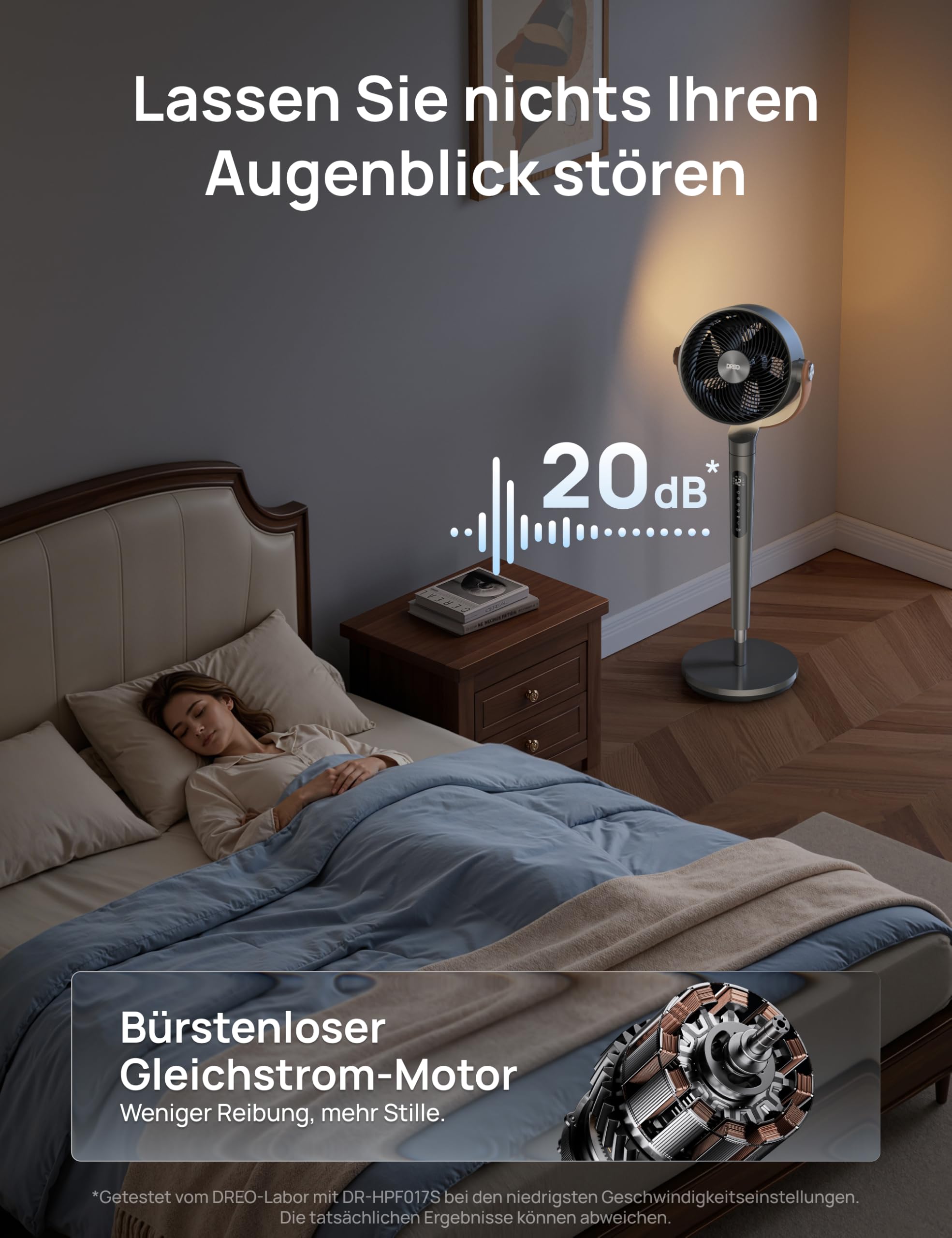 DREO PolyFan 513S 25 dB leiser Smart Standventilator, 110 cm Höhe, 6 Modi 8 Geschwindigkeiten, 120°+105° Oszillation, Fernbedienung Sprachsteuerung