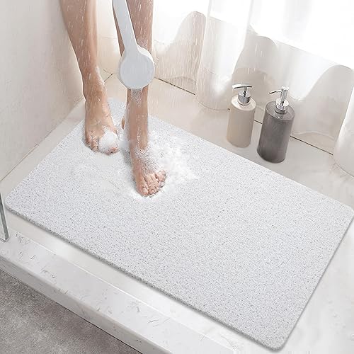HITSLAM Tapete de ducha antideslizante, de 24 x 16 pulgadas, para bañera con orificios de drenaje, tapete de baño de esponja suave de PVC