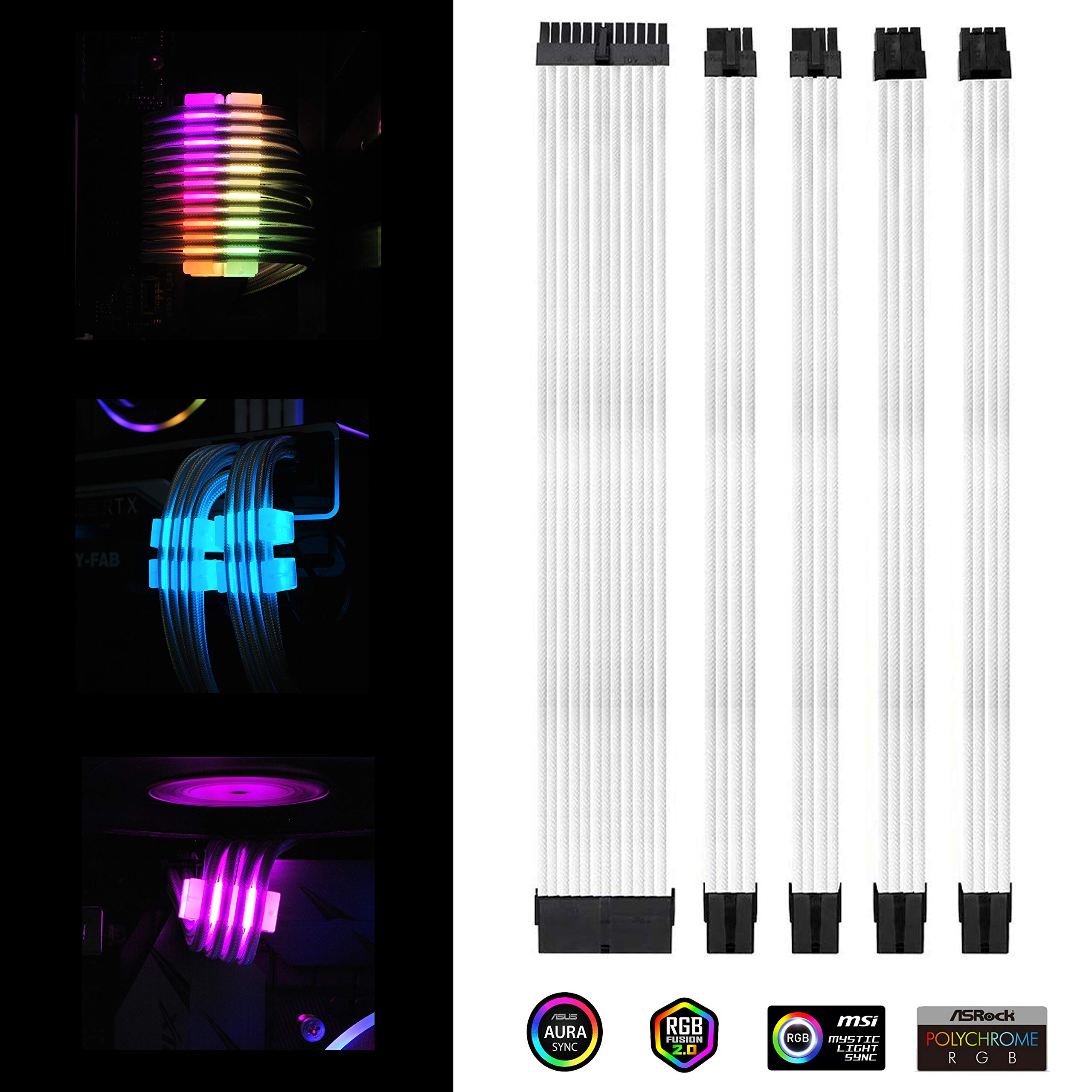Buy EZDIYFAB White PSU Extension Kit 300mm with RGB Cable Combs 24