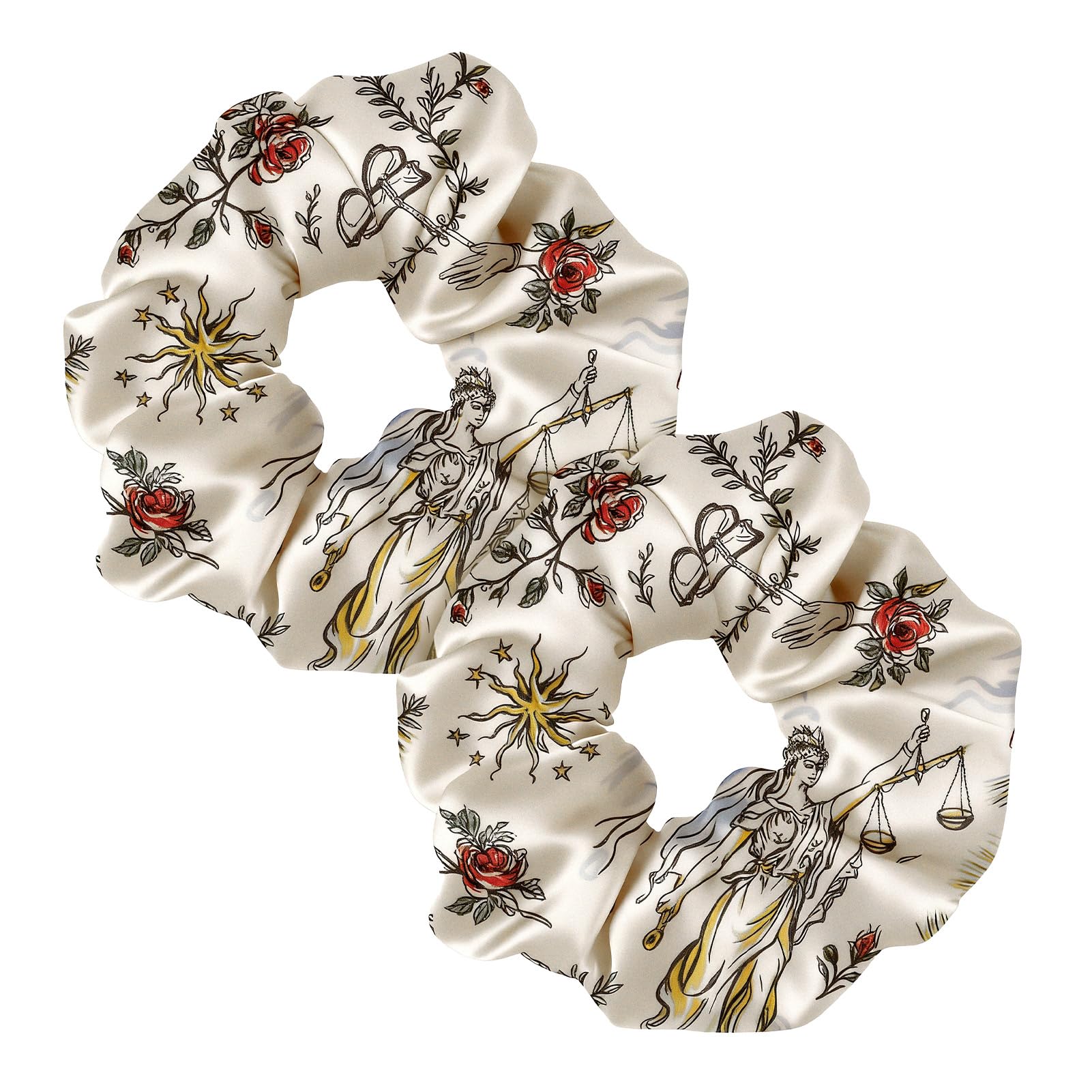 LILYSILK Women's 100% Silk Hair Scrunchies Ladies Elastic Hair Tie Bobbles Ponytail Holders for All Hair Type and Conditions and Preventing Hair Frizz Breakage Loss,Libra 2pcs