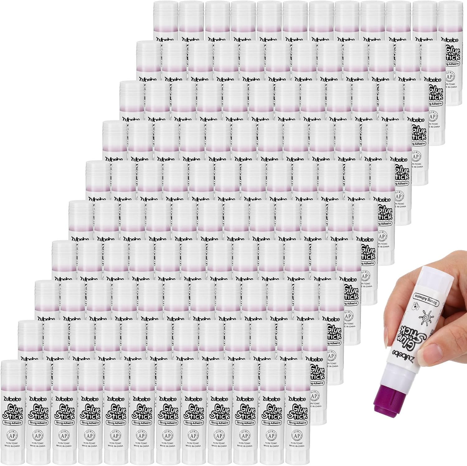 Zubebe 100 Pcs School Disappearing Purple Glue Sticks, Dries Clear, 0.32 oz - Non-Toxic, Washable Glue Sticks Bulk for School Classroom Students Teachers Employees Scrapbooking Crafting Supplies