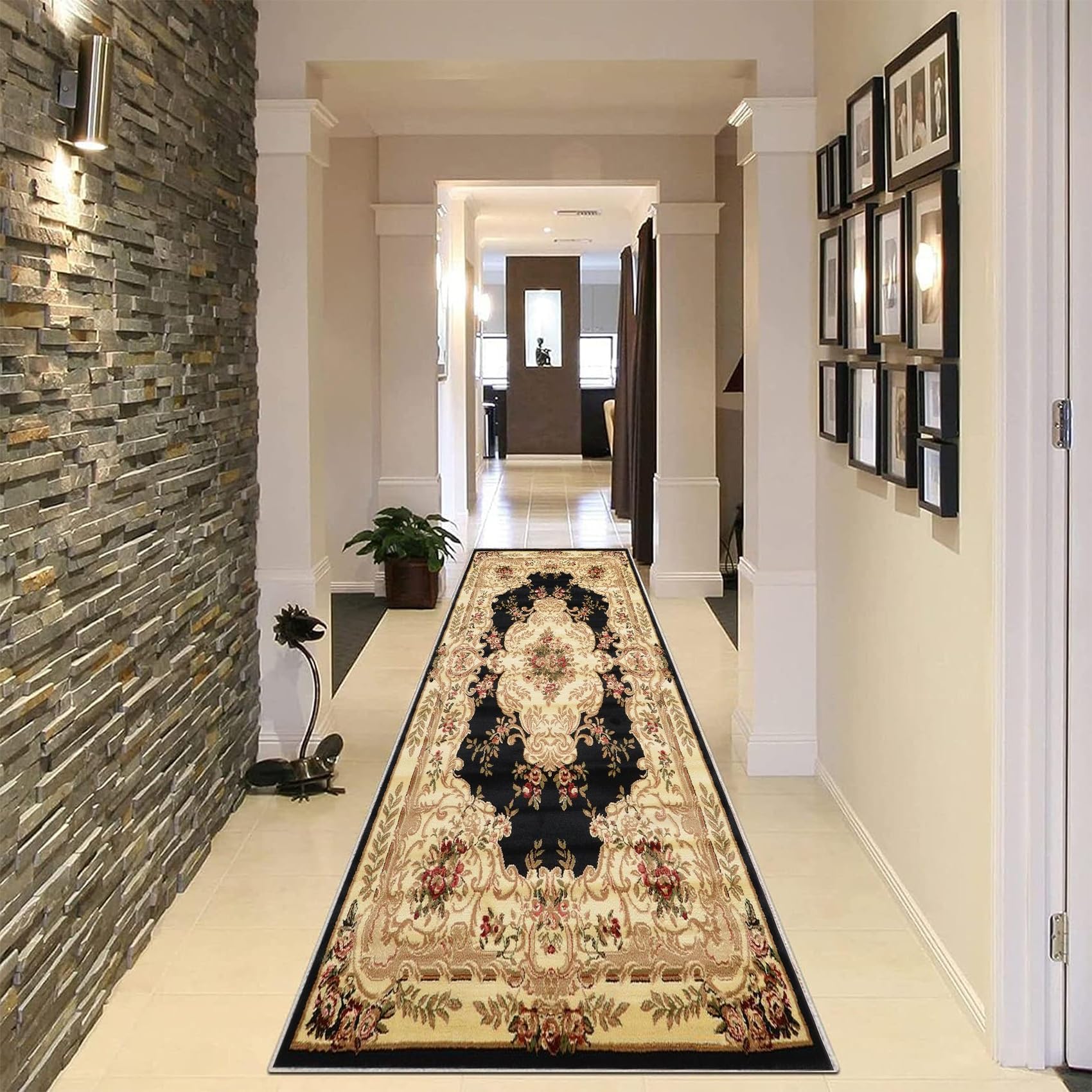 Carpet Protector Floor Mat 110 x 300 cm Extra Long Non Slip Rugs Runners Rug Floor Mat Heavy Duty Non-Slip Rubber Back, for Entryway Hallway Kitchen Laundry Room, Black