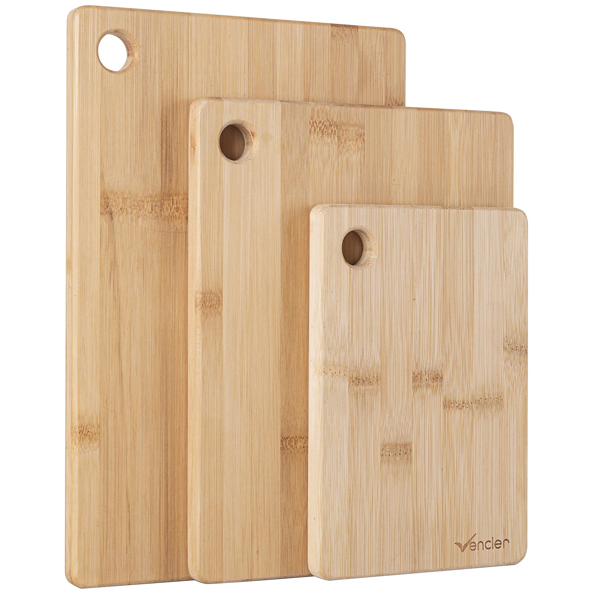 Vencier Thick Wooden Cutting Boards Set - Perfect for Meat Carving, Vegetable and Bread Cutting - Bamboo Chopping Board Ensemble (3pc Set)