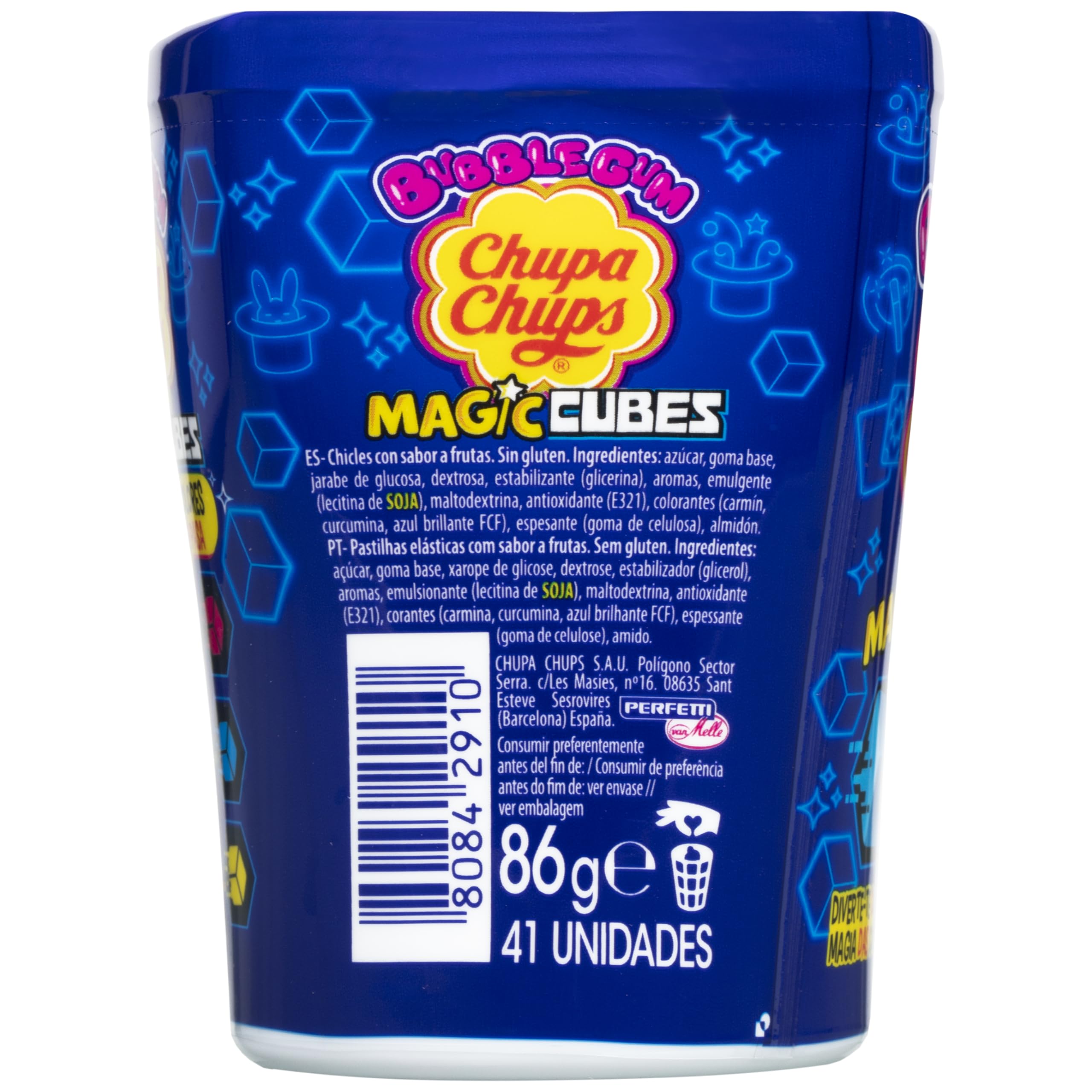Chupa Chups Magic Cubes Chicle Infantil Cubos Mágicos Multicolor, 6 botes 86g