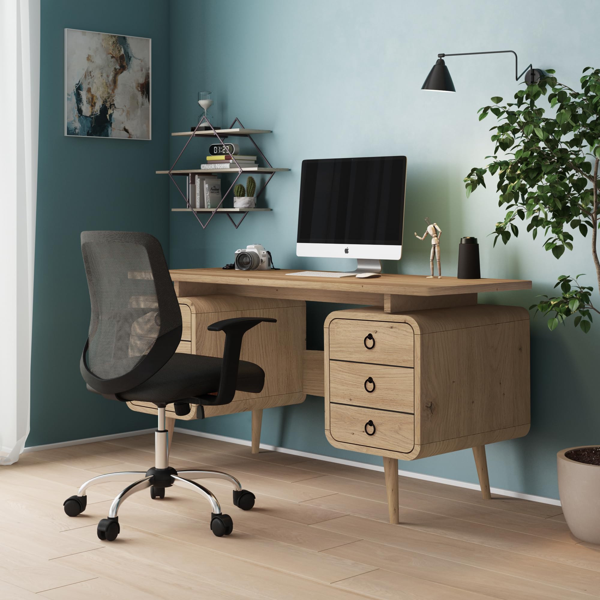 Dorel Home Alphason Somerset Desk with 6 drawers, Oak, 76 x 150 x 59cm (H x W x D)