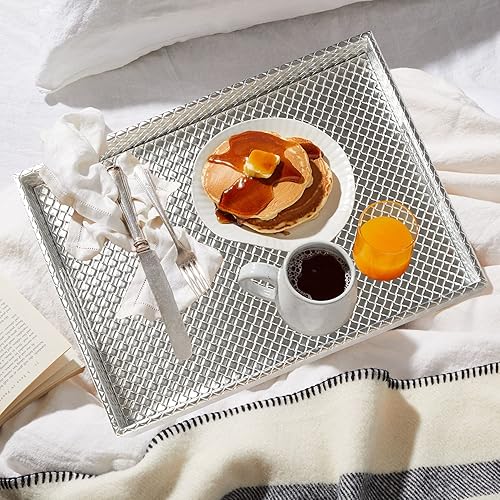 Miniatura 3 de HofferRuffer Bandeja rectangular para servir con asas de agujeros para mesa de café, desayuno, té, alimentos, mayordomo, encimera, cocina, bandeja