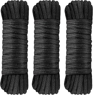 Soft Cotton Rope, 32 feet 10m 3 PCS Multifunction Natural Durable Long Black Rope, 8 MM All Purpose Cotton Rope Craft Rope, Thick Cotton Cord