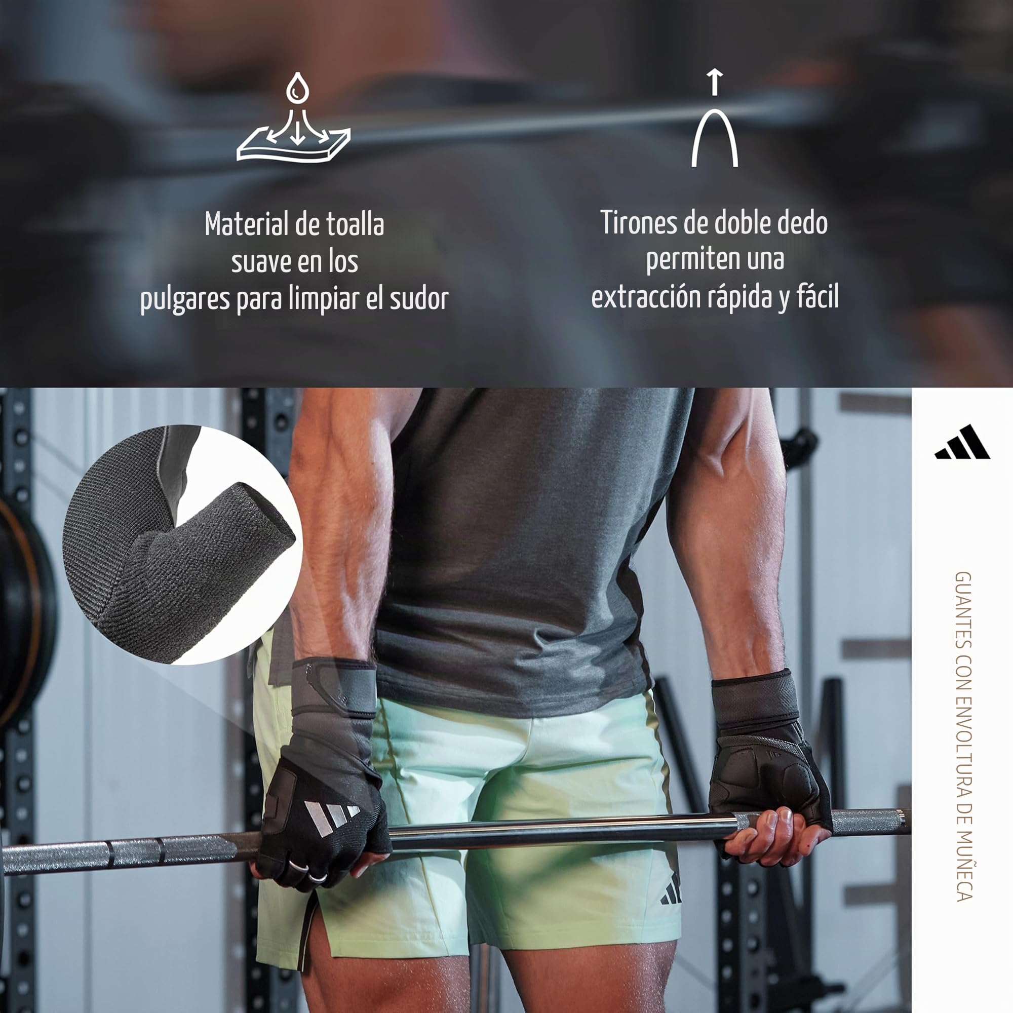 Adidas Wrist Wrap - Guantes de Entrenamiento con Doble Soporte para la muñeca en Cinco tamaños