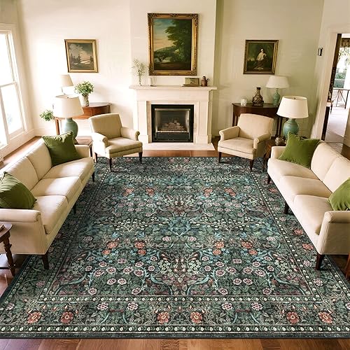 Miniatura 14 de Alfombra floral para sala de estar, 5 x 8 pies, color marfil, suave, lavable, bohemia, para dormitorio, estética, resistente a las manchas,